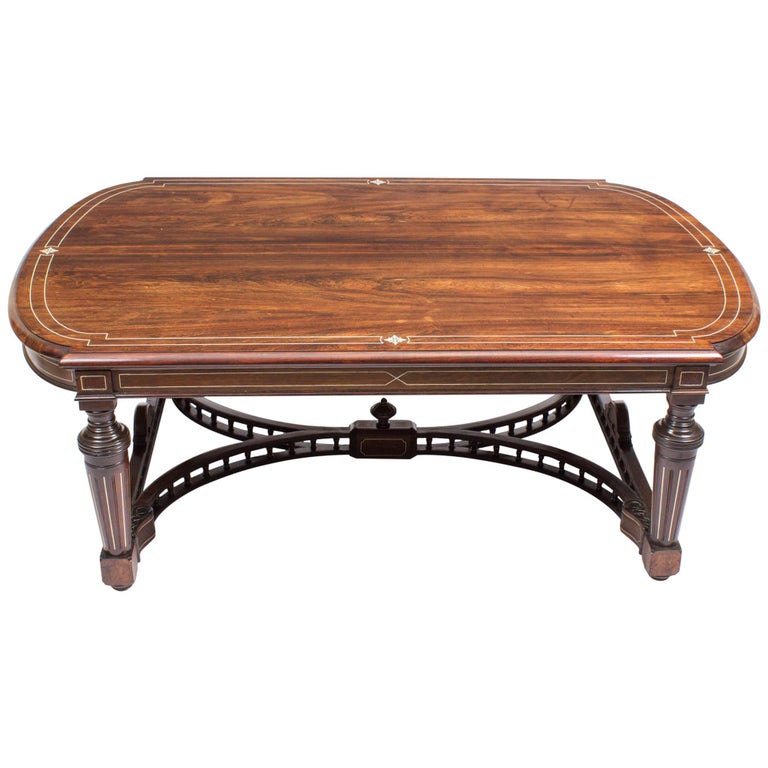 Antique Inlaid Gonçalo Alves Inlaid Coffee Table, 19th Century For Sale