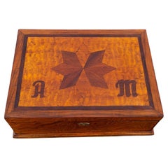 Antique inlaid jewelry box with AM mongram, Scandinavia, early XX century.