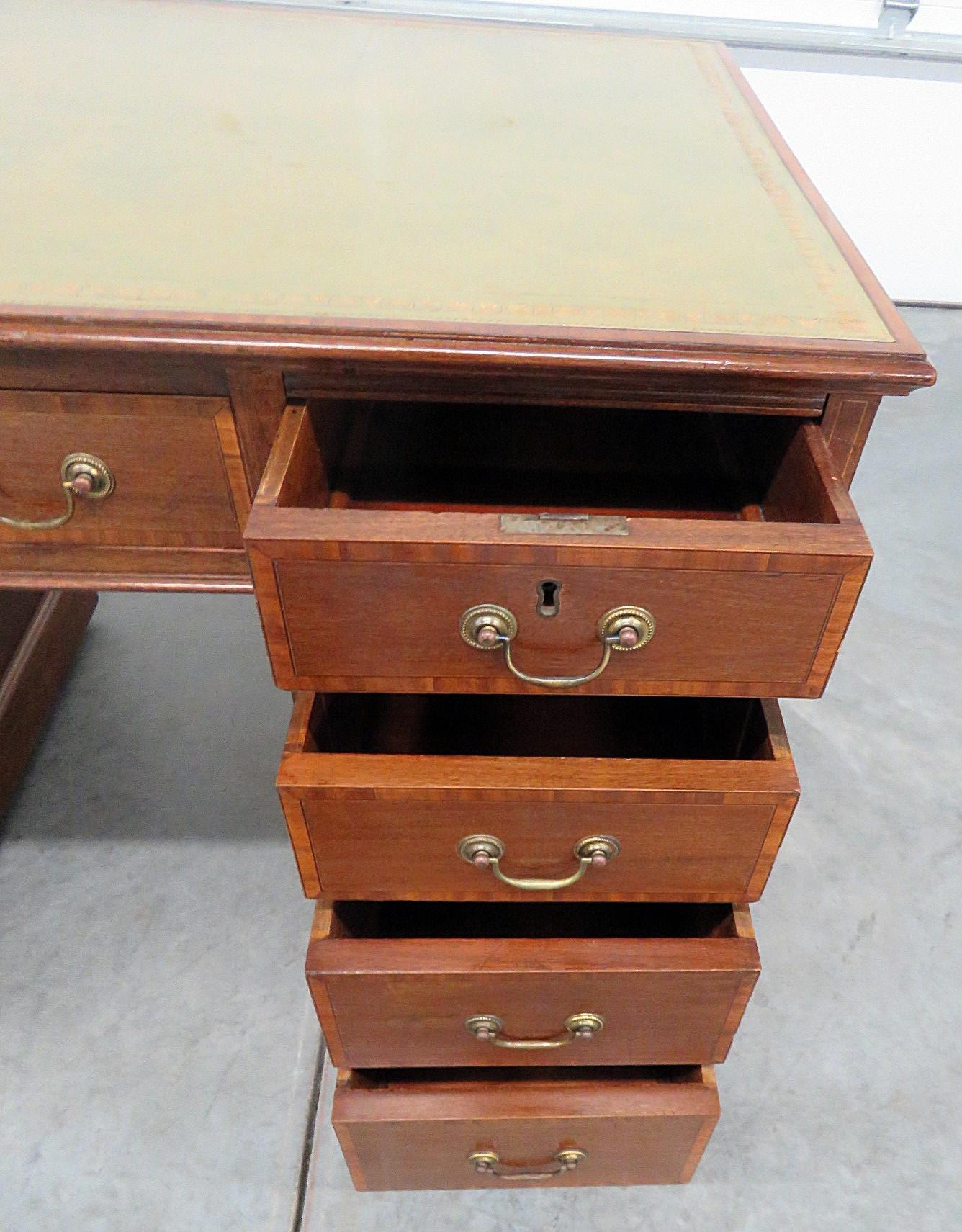 Antique Inlaid Leather Top Desk 8