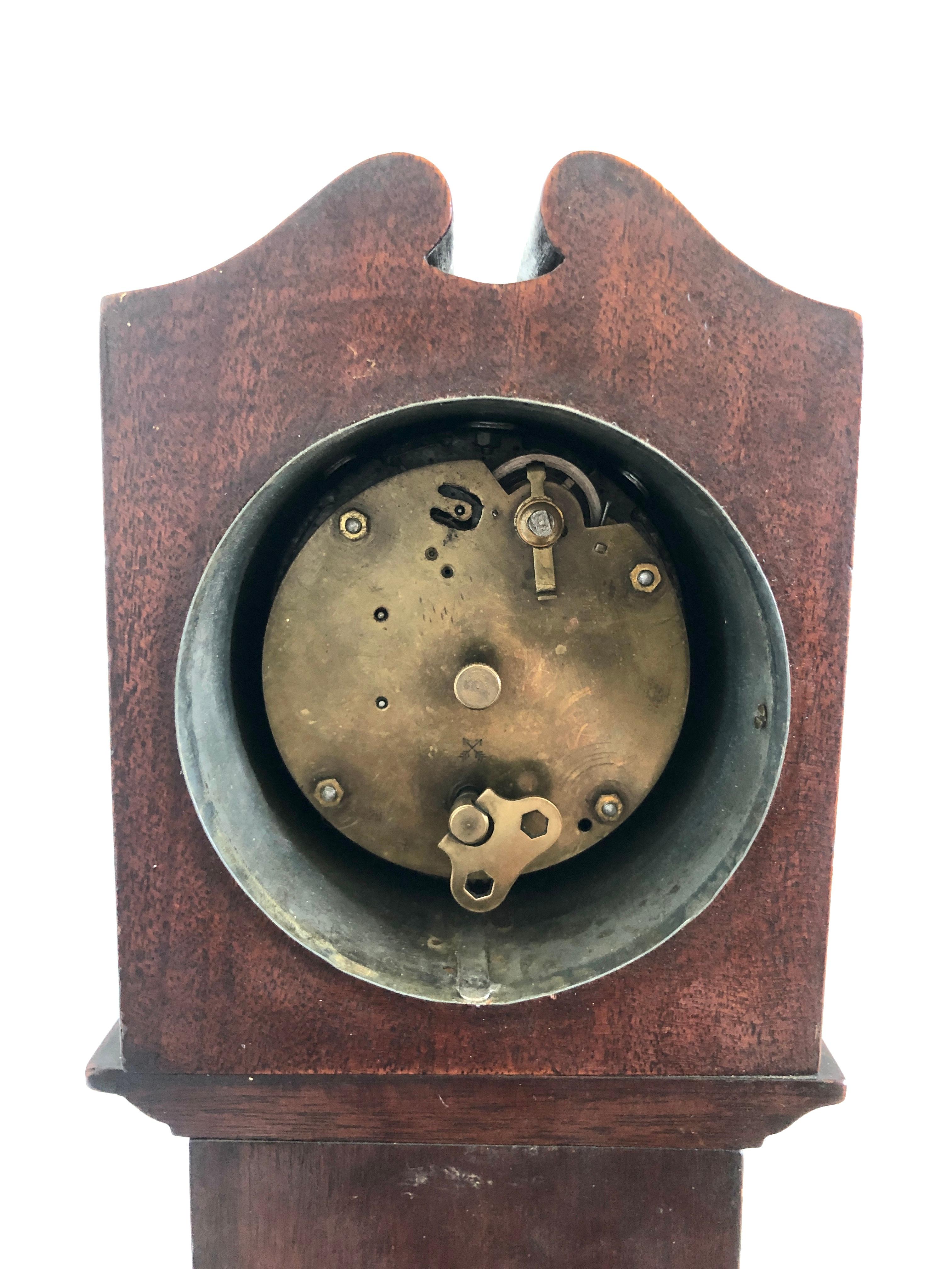 English Antique Inlaid Mahogany Apprentice Miniature Longcase Clock