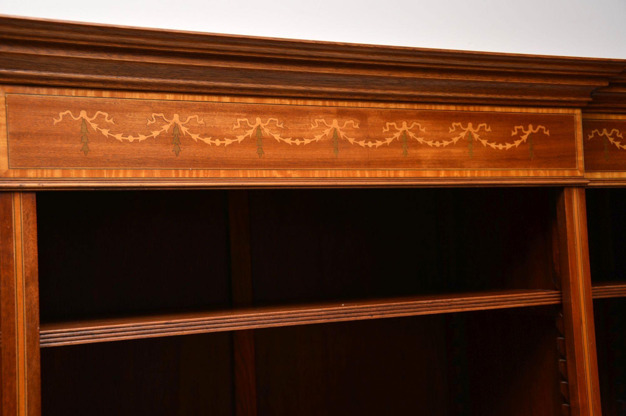 Victorian  Antique Inlaid Mahogany Breakfront Open Bookcase