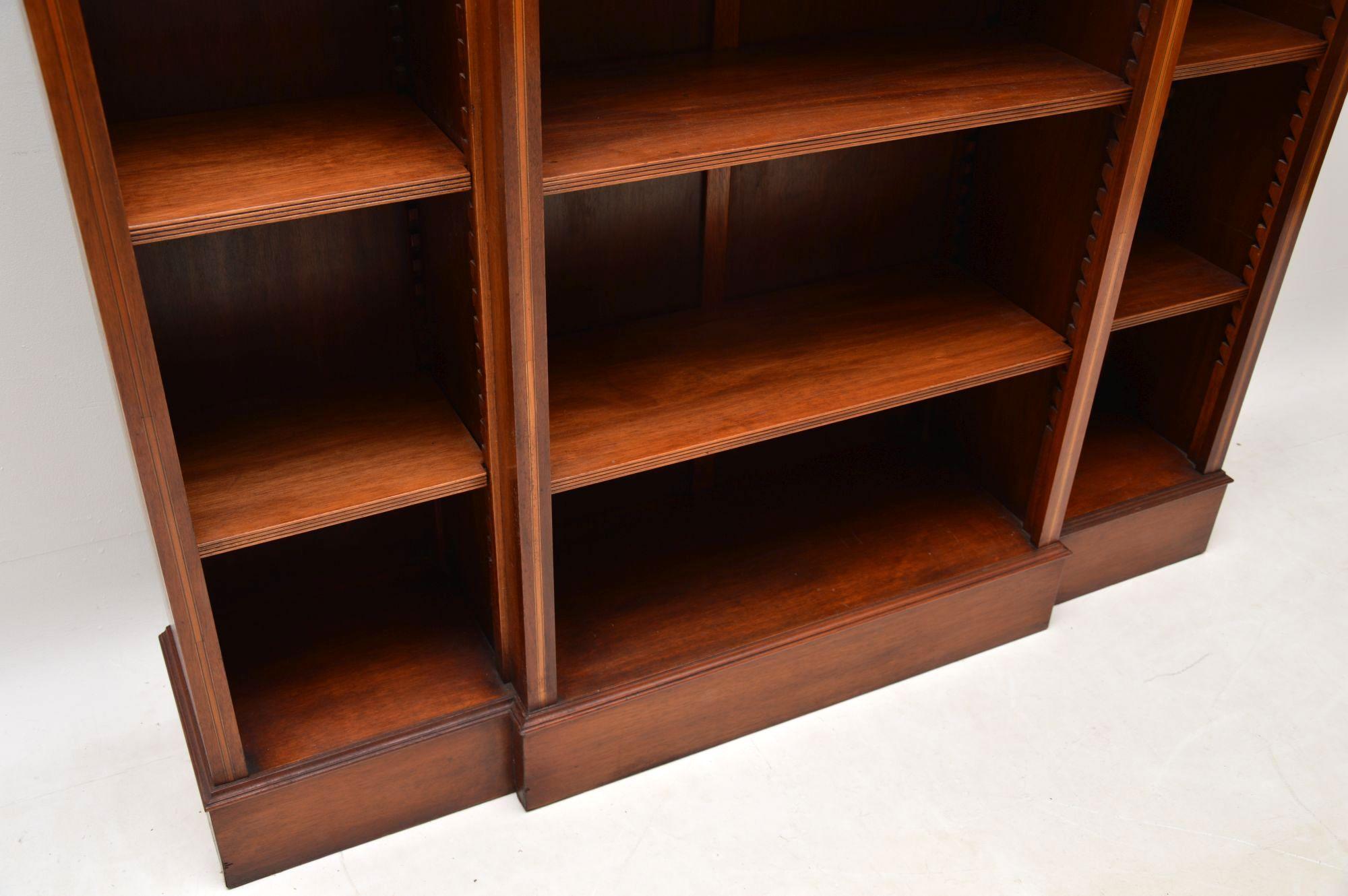 Mid-20th Century  Antique Inlaid Mahogany Breakfront Open Bookcase