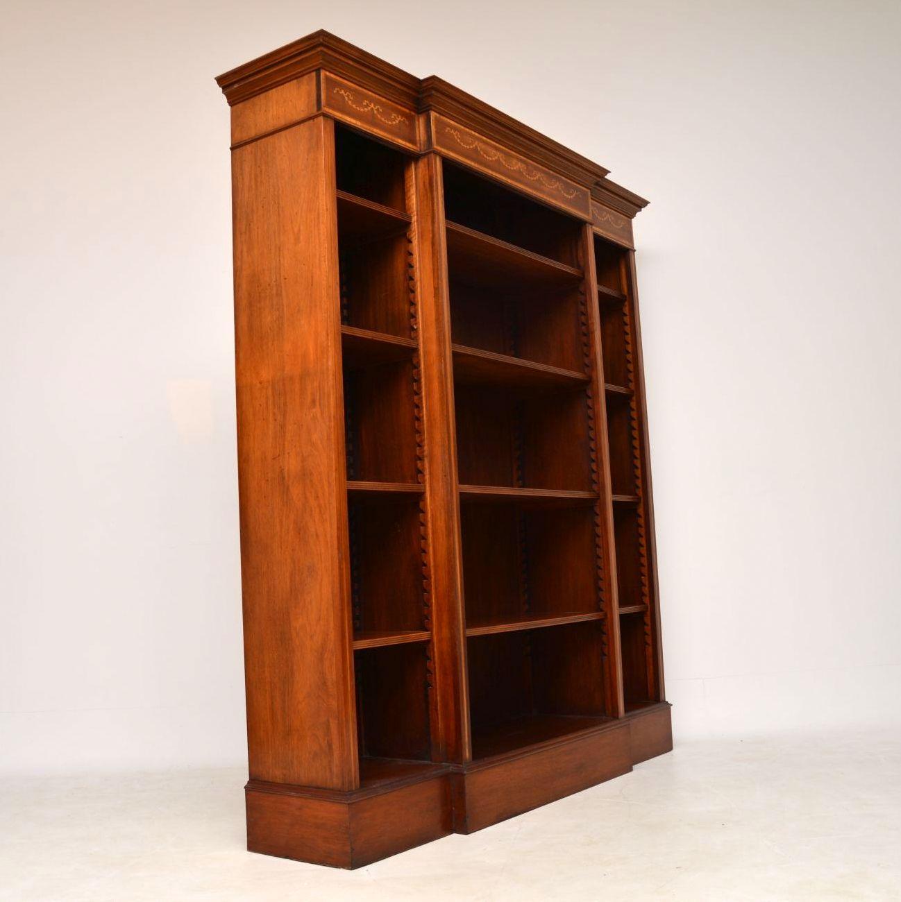  Antique Inlaid Mahogany Breakfront Open Bookcase 1