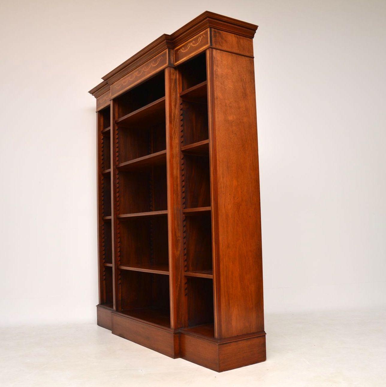  Antique Inlaid Mahogany Breakfront Open Bookcase 2