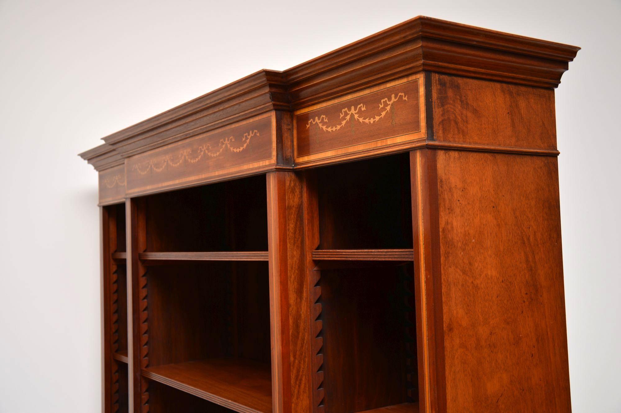  Antique Inlaid Mahogany Breakfront Open Bookcase 3