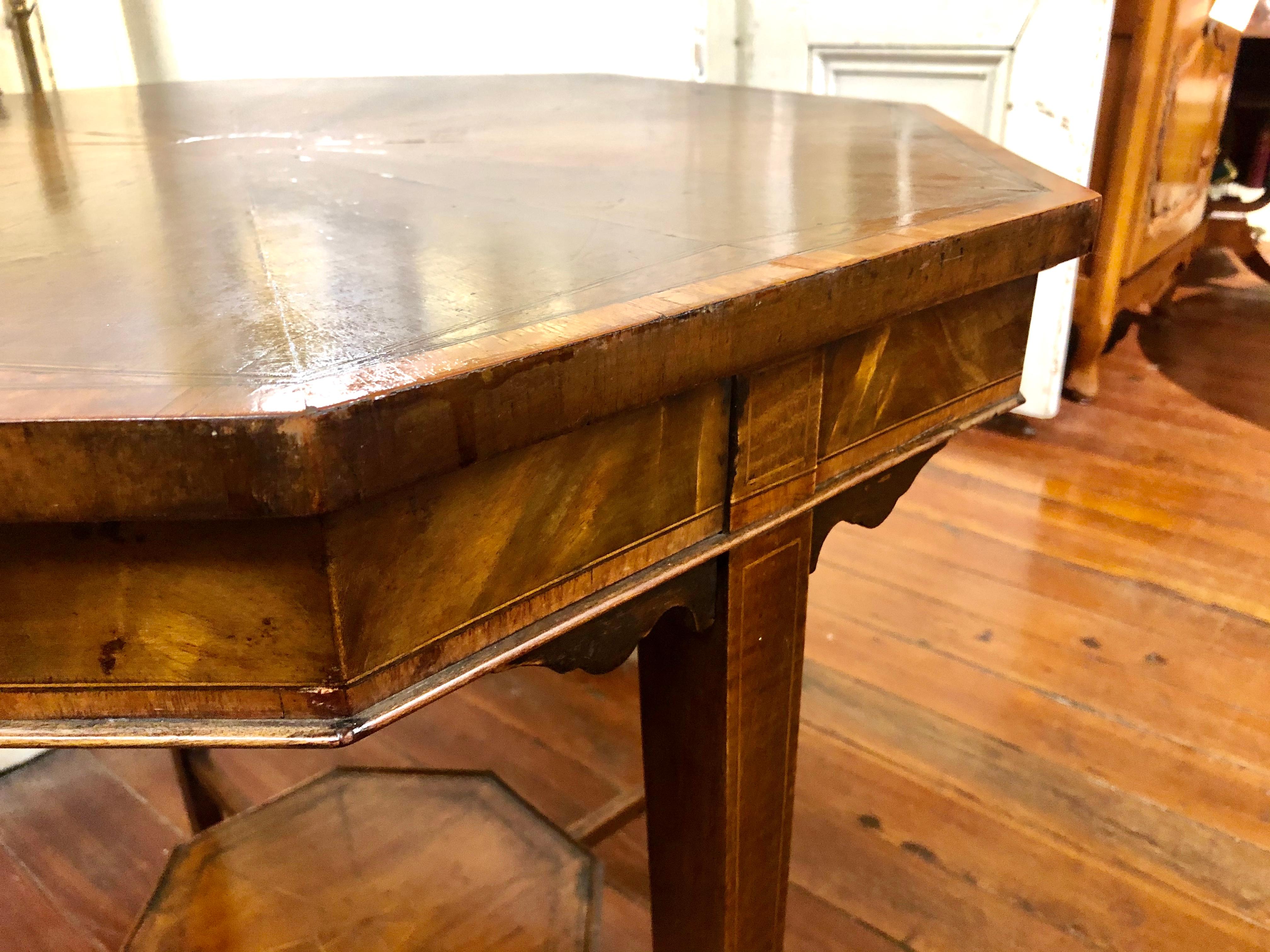 19th Century Antique Inlaid Mahogany Burr Elm and Satinwood Occasional Table