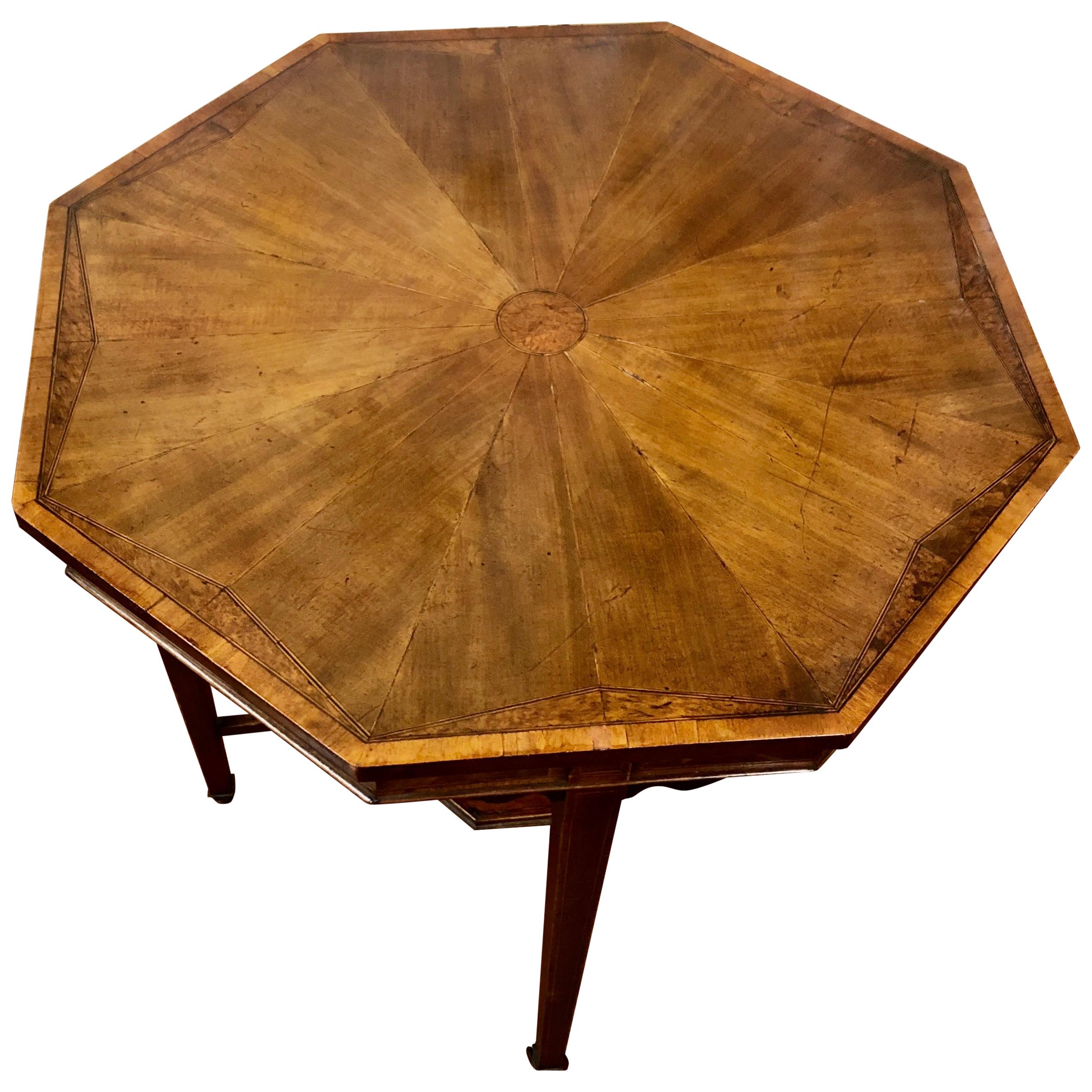 Antique Inlaid Mahogany Burr Elm and Satinwood Occasional Table
