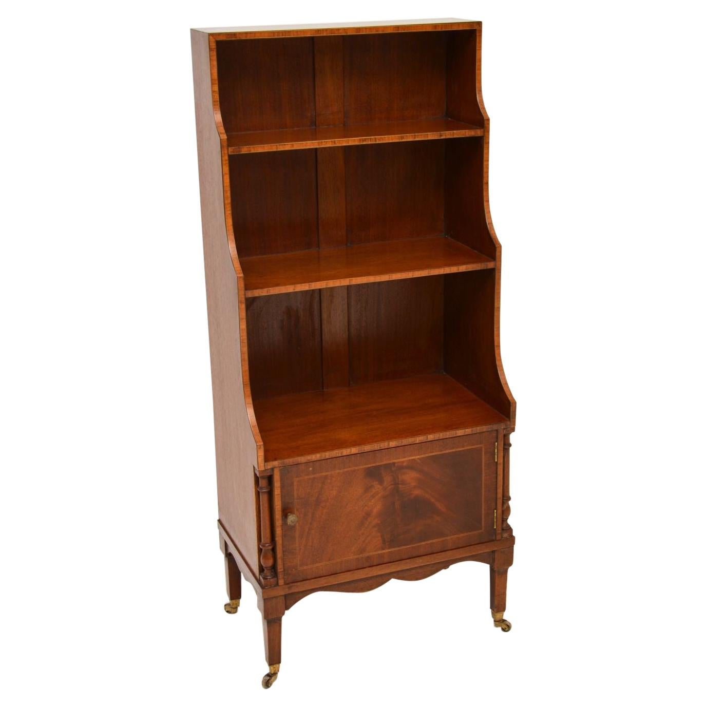 Inlaid Mahogany Triple Open Breakfront Bookcase at 1stDibs