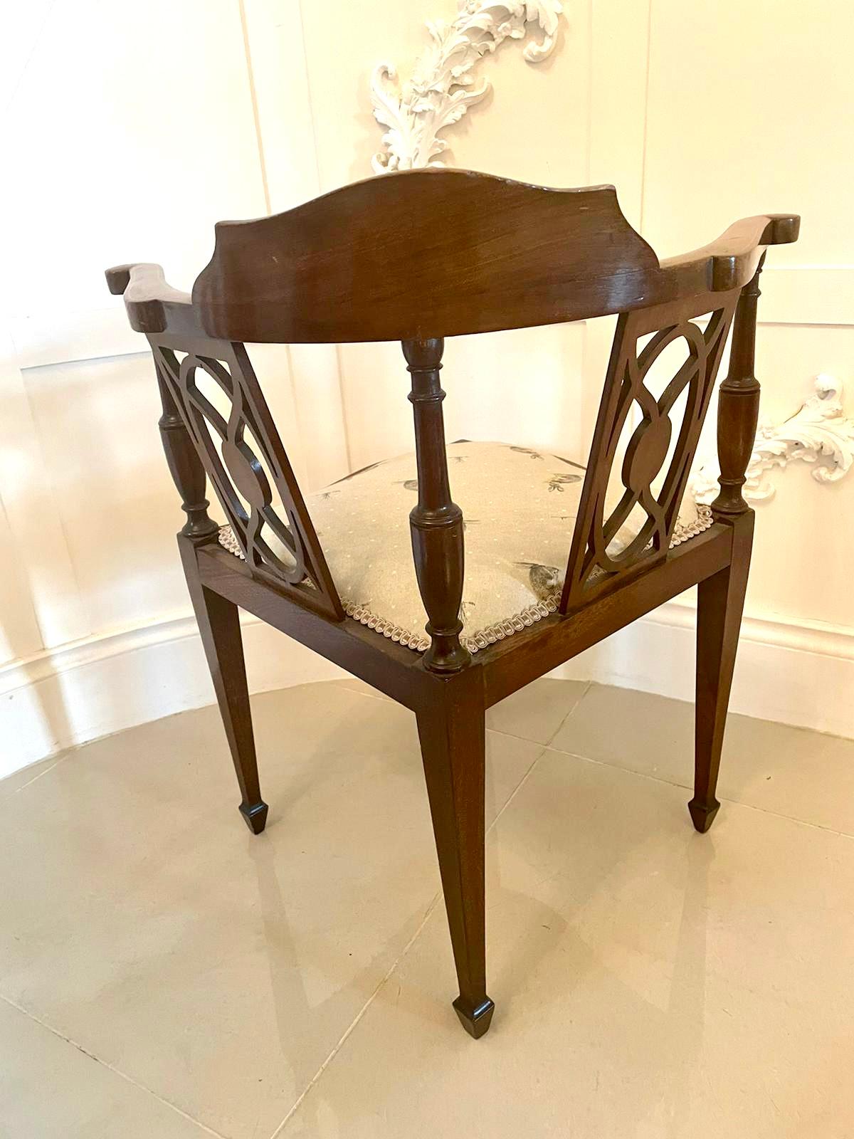 19th Century Antique Inlaid Mahogany Corner Chair For Sale