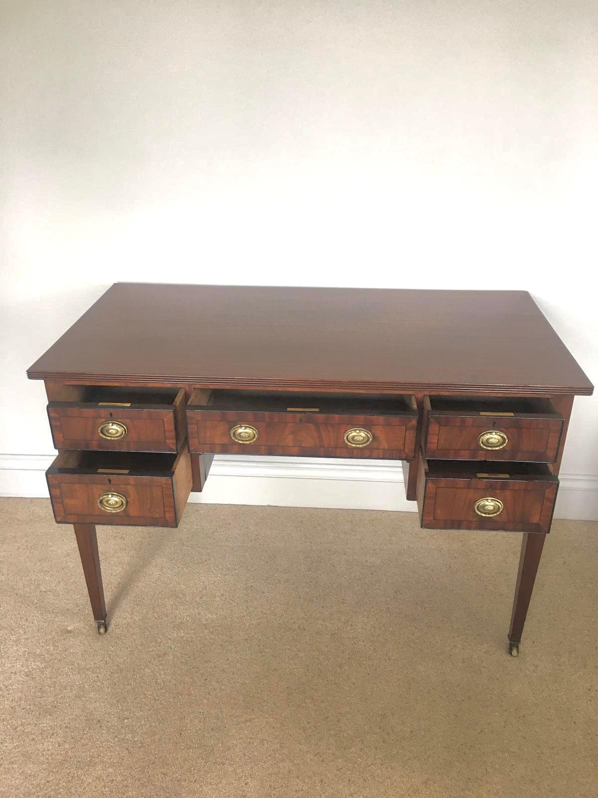 Antique Inlaid Mahogany Five Drawer Desk 2