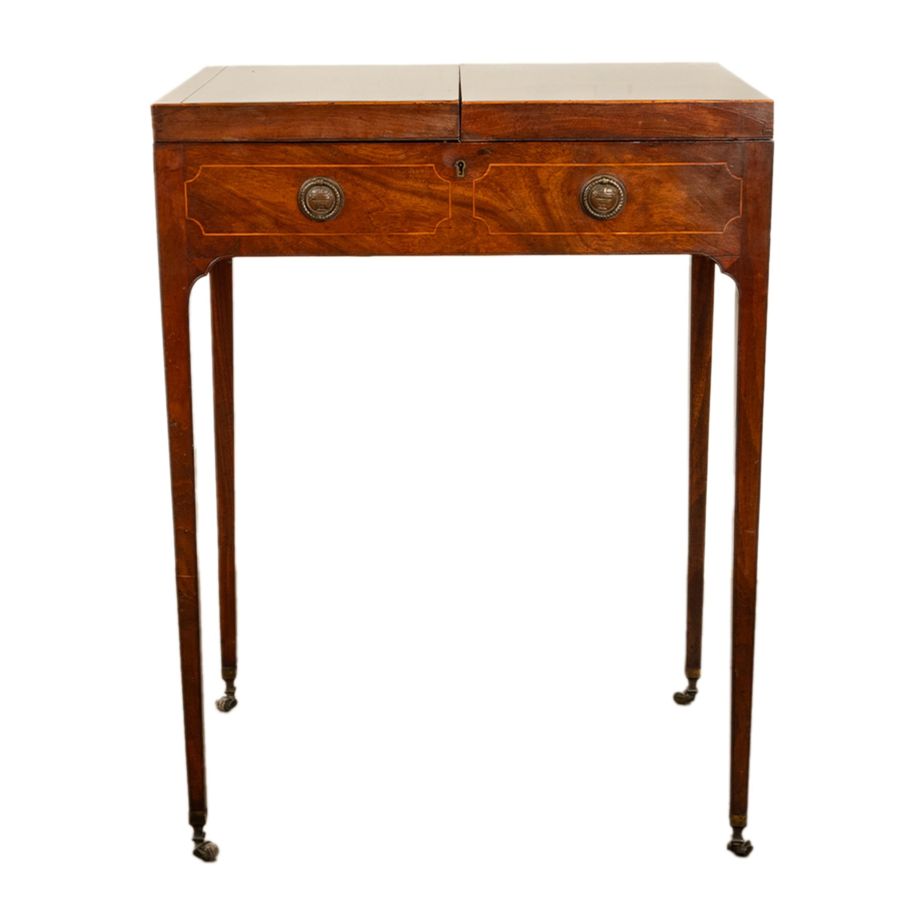 Antique Inlaid Mahogany Georgian Sheraton Folding Vanity Mirror Dressing Table 3