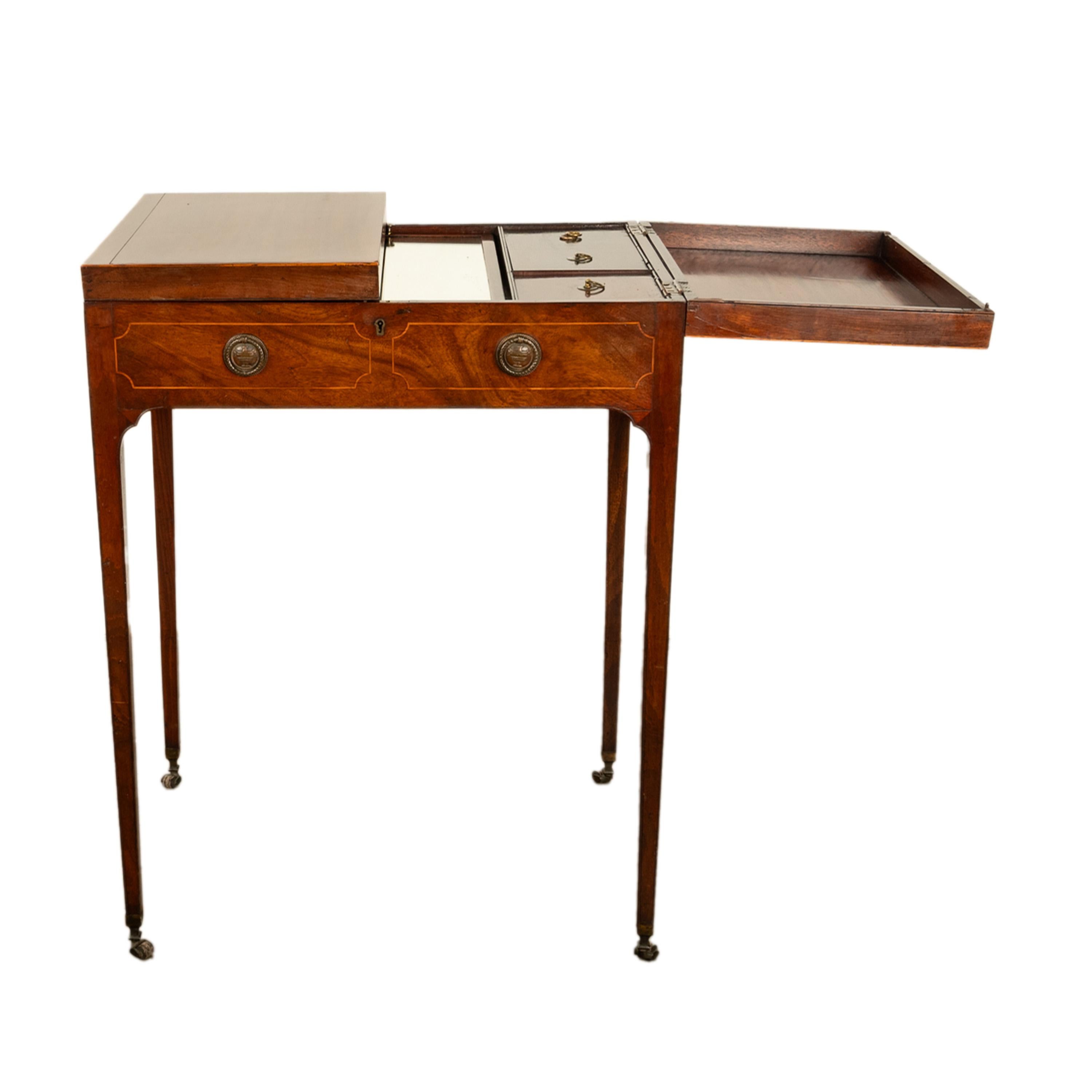Antique Inlaid Mahogany Georgian Sheraton Folding Vanity Mirror Dressing Table 4