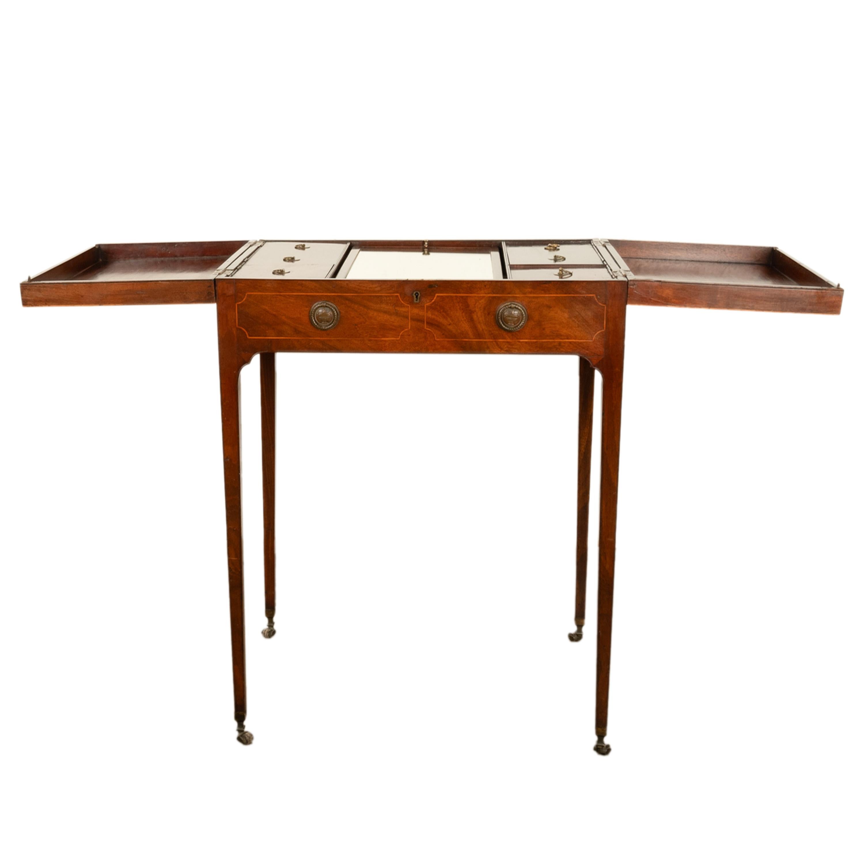 Antique Inlaid Mahogany Georgian Sheraton Folding Vanity Mirror Dressing Table 5