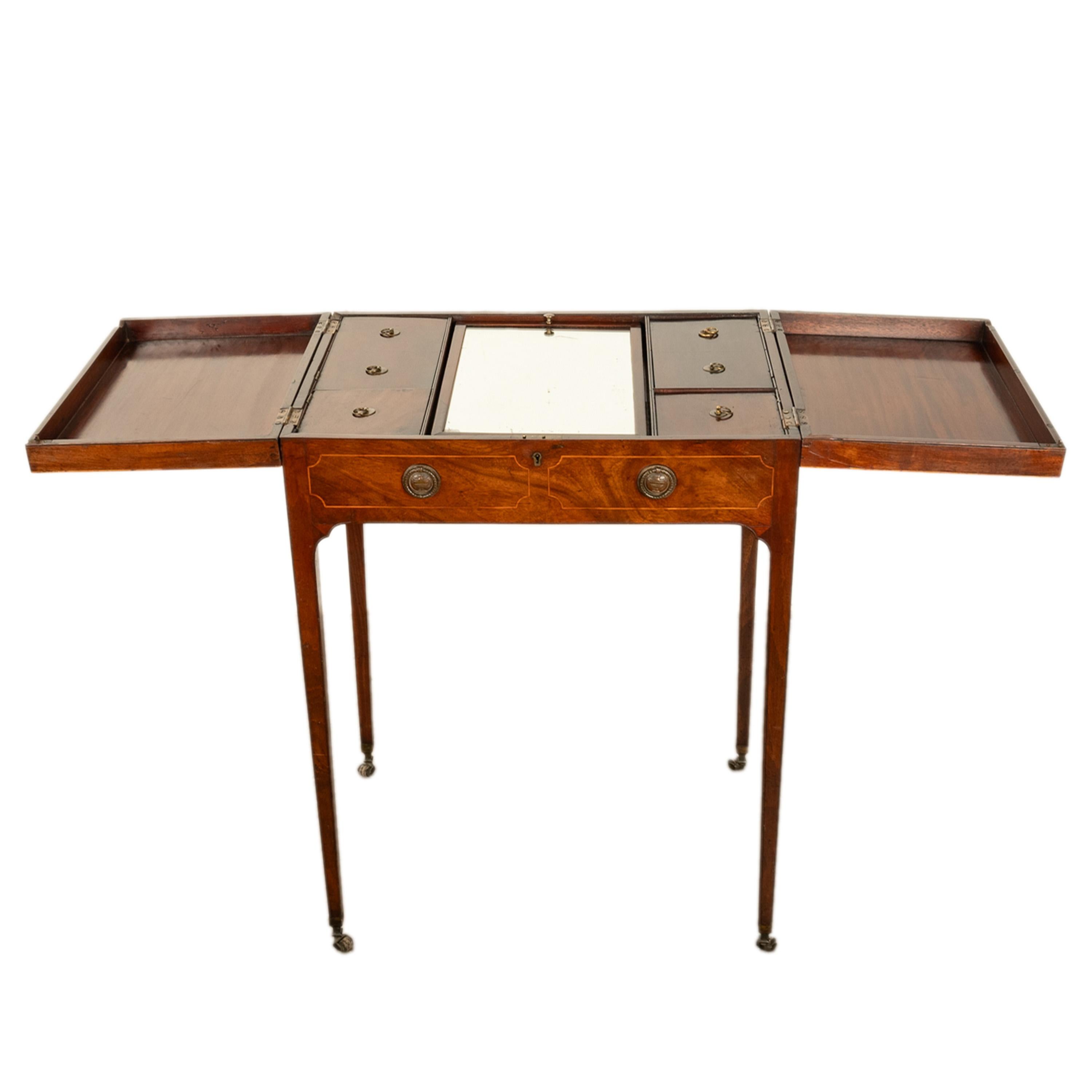 Antique Inlaid Mahogany Georgian Sheraton Folding Vanity Mirror Dressing Table 6
