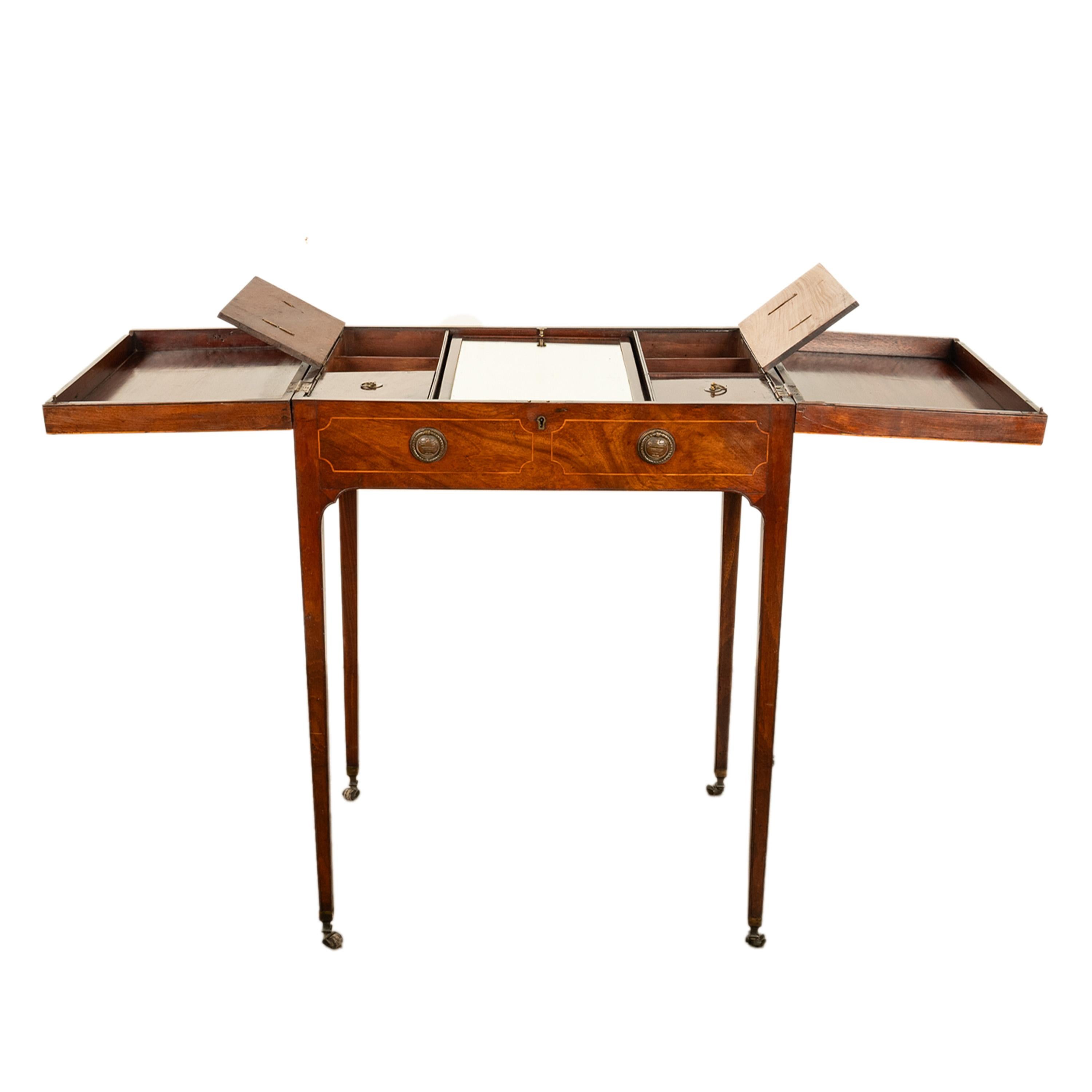 Antique Inlaid Mahogany Georgian Sheraton Folding Vanity Mirror Dressing Table 7