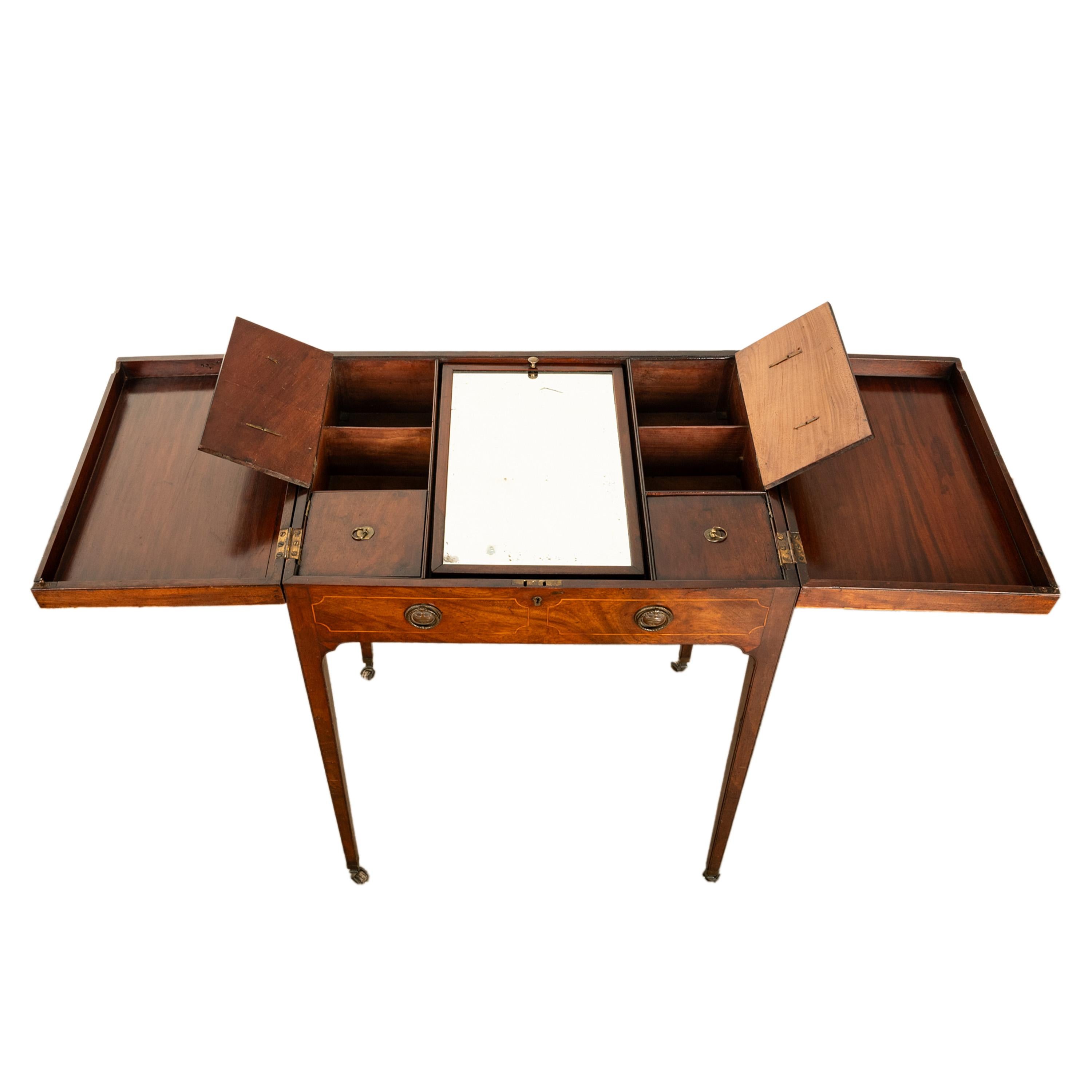 Antique Inlaid Mahogany Georgian Sheraton Folding Vanity Mirror Dressing Table 8