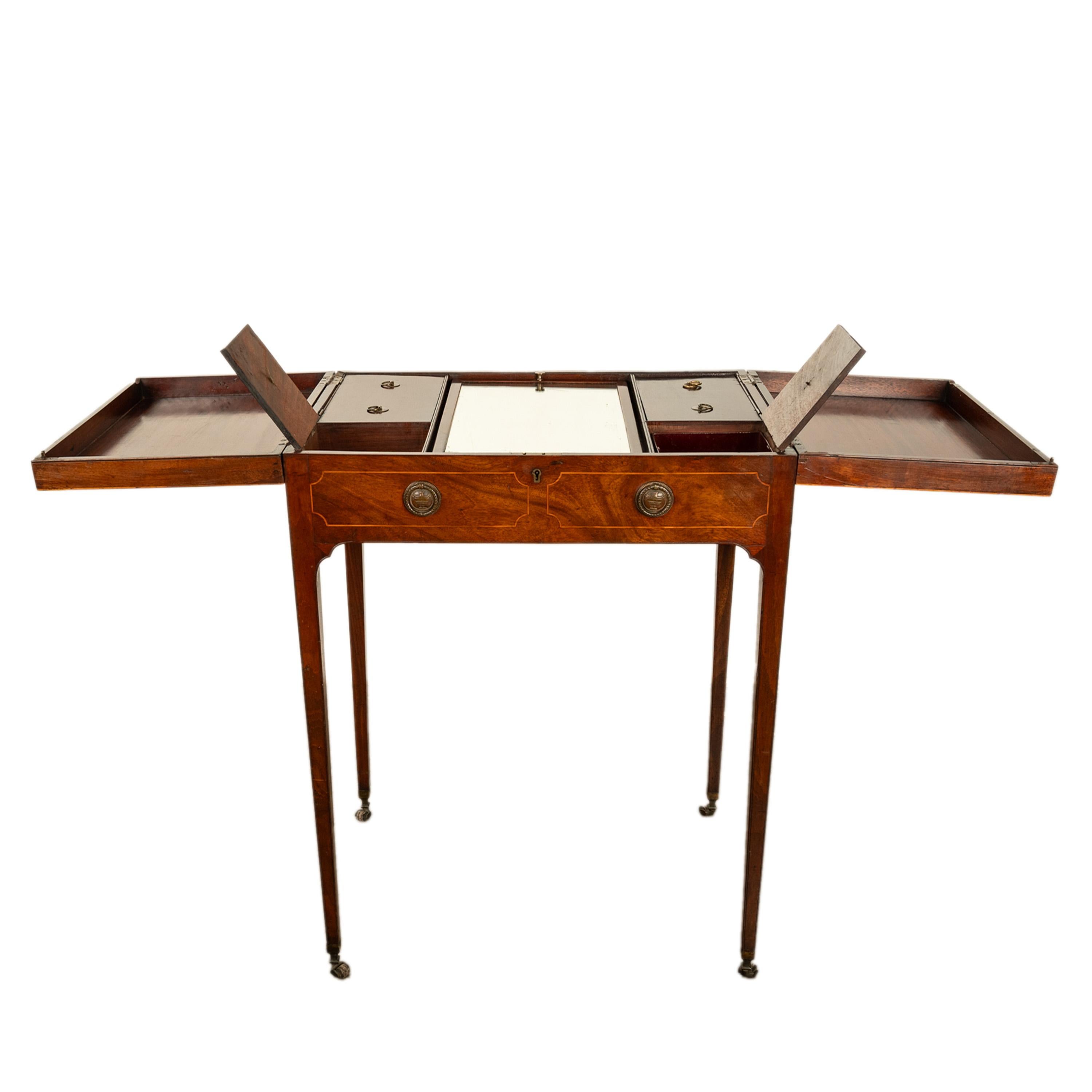 Antique Inlaid Mahogany Georgian Sheraton Folding Vanity Mirror Dressing Table 9