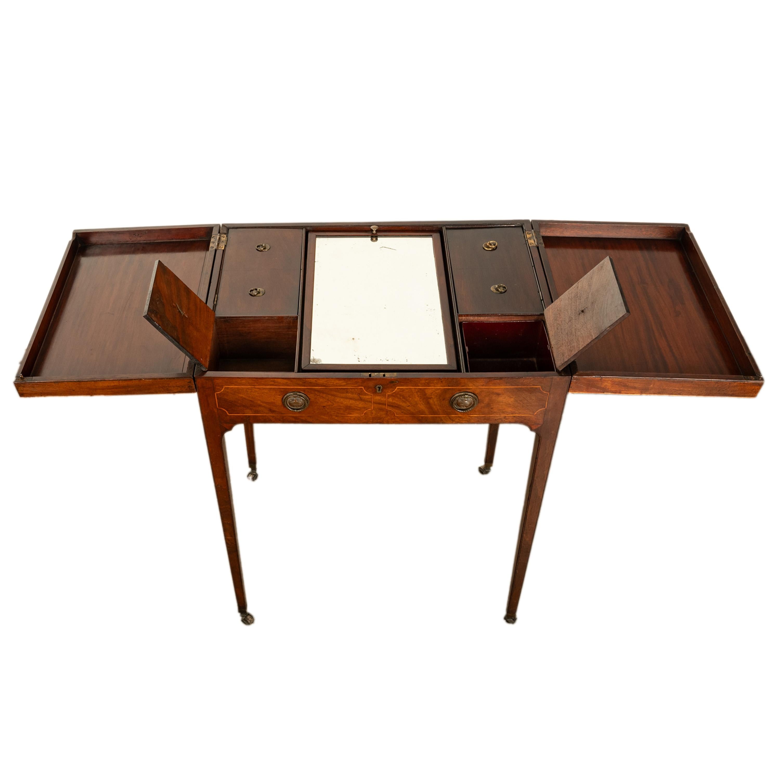 Antique Inlaid Mahogany Georgian Sheraton Folding Vanity Mirror Dressing Table 10