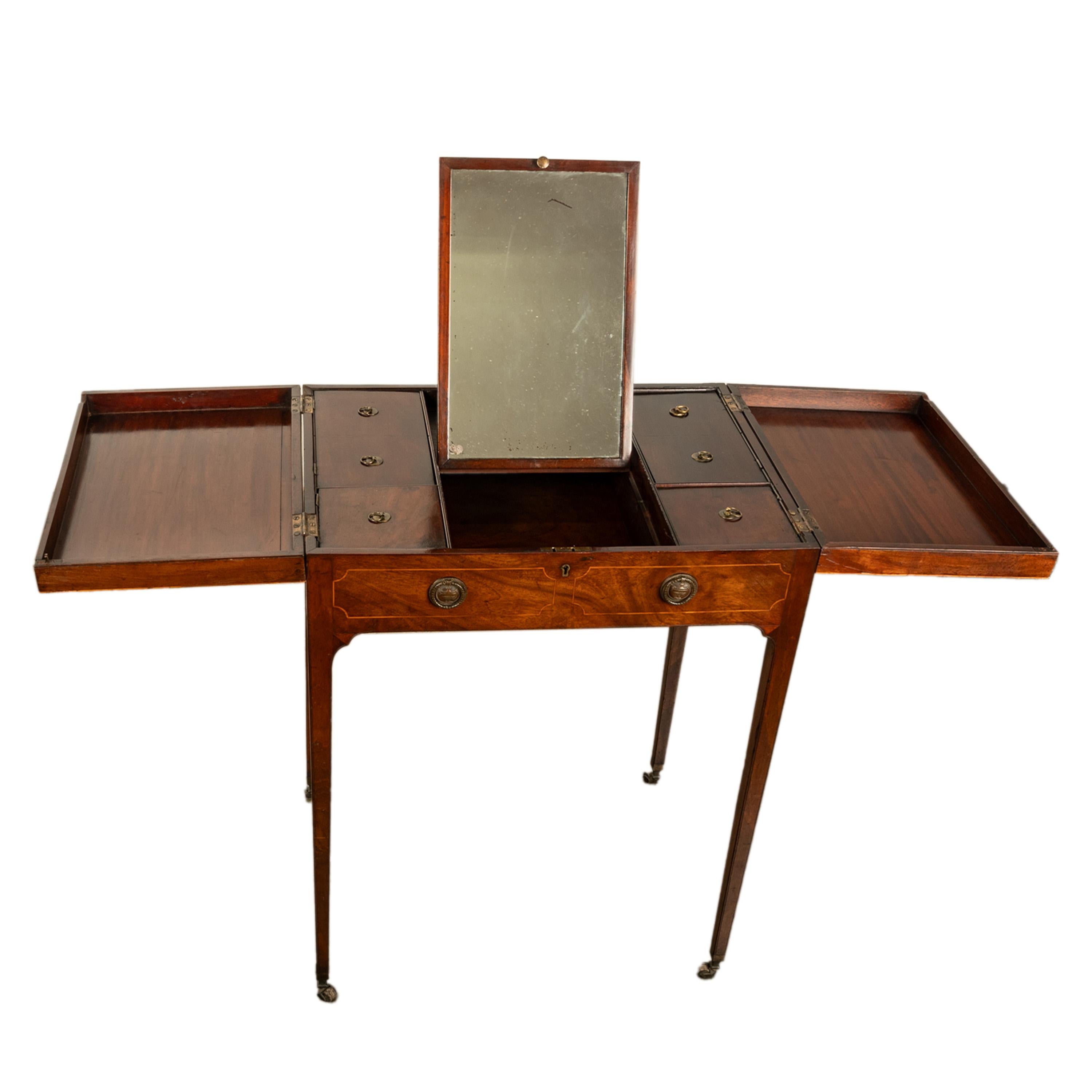 Antique Inlaid Mahogany Georgian Sheraton Folding Vanity Mirror Dressing Table 11