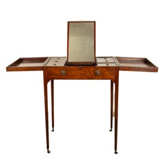 Antico tavolo da toeletta con specchio di vanità intarsiato in mogano di epoca georgiana Sheraton