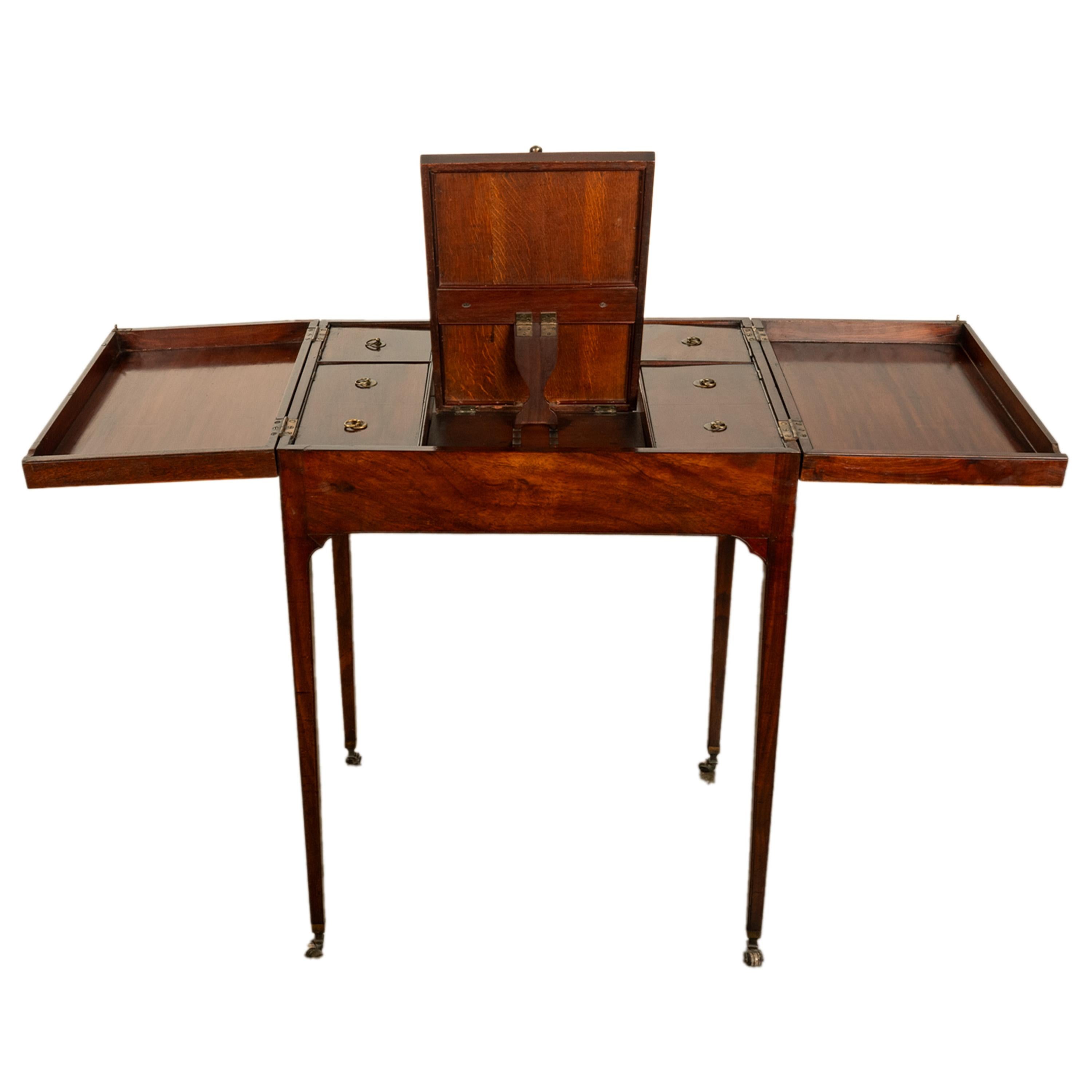 Antique Inlaid Mahogany Georgian Sheraton Folding Vanity Mirror Dressing Table 12