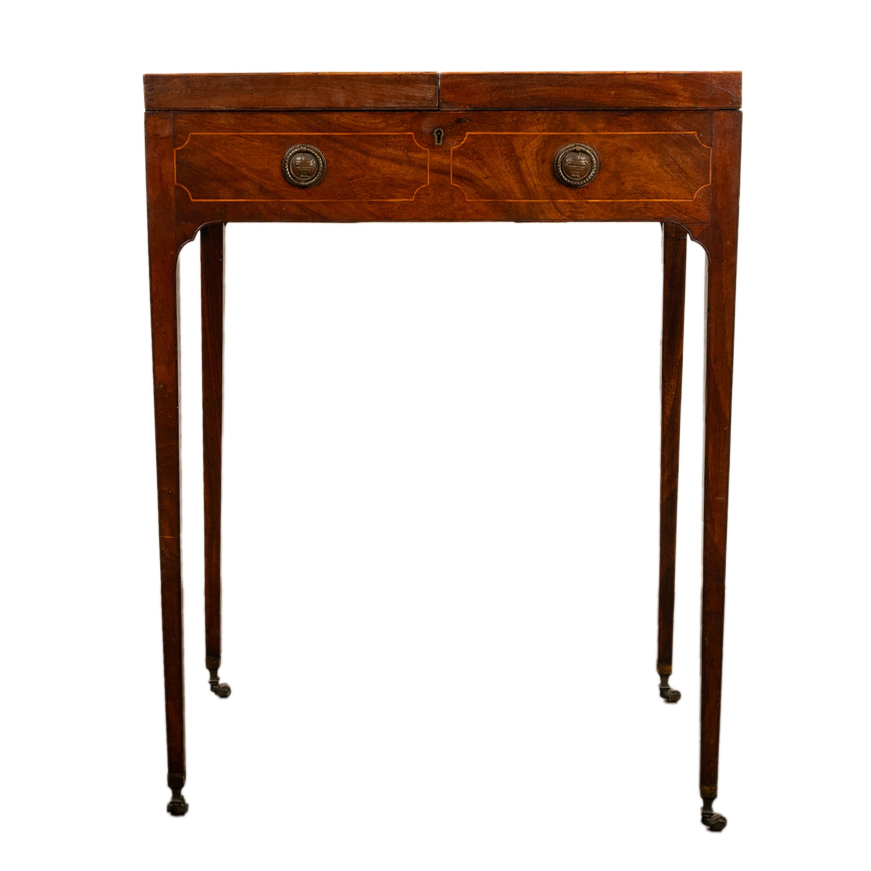 Inlay Antique Inlaid Mahogany Georgian Sheraton Folding Vanity Mirror Dressing Table