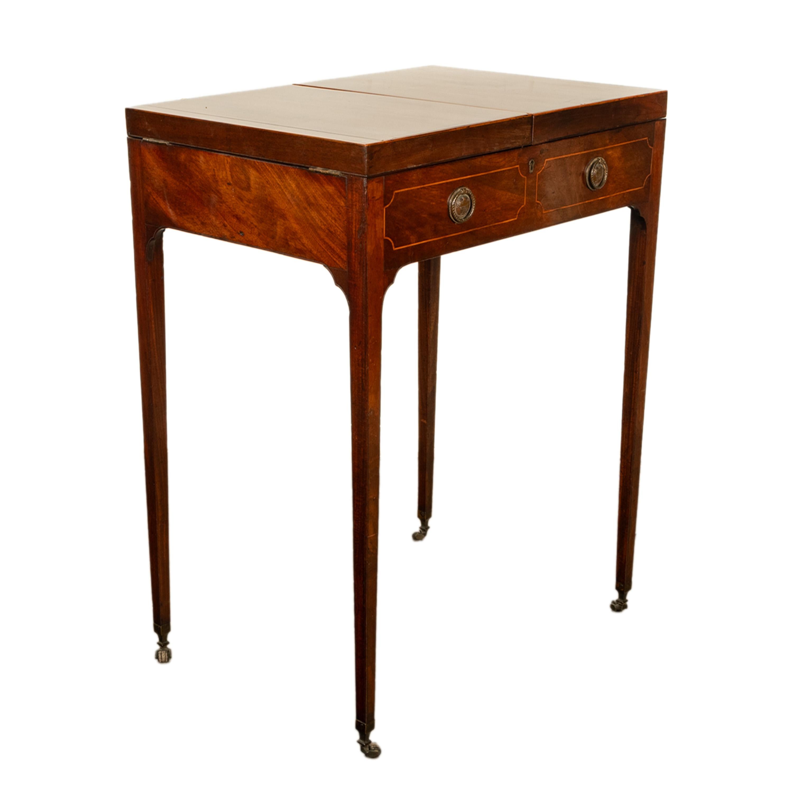 Late 18th Century Antique Inlaid Mahogany Georgian Sheraton Folding Vanity Mirror Dressing Table