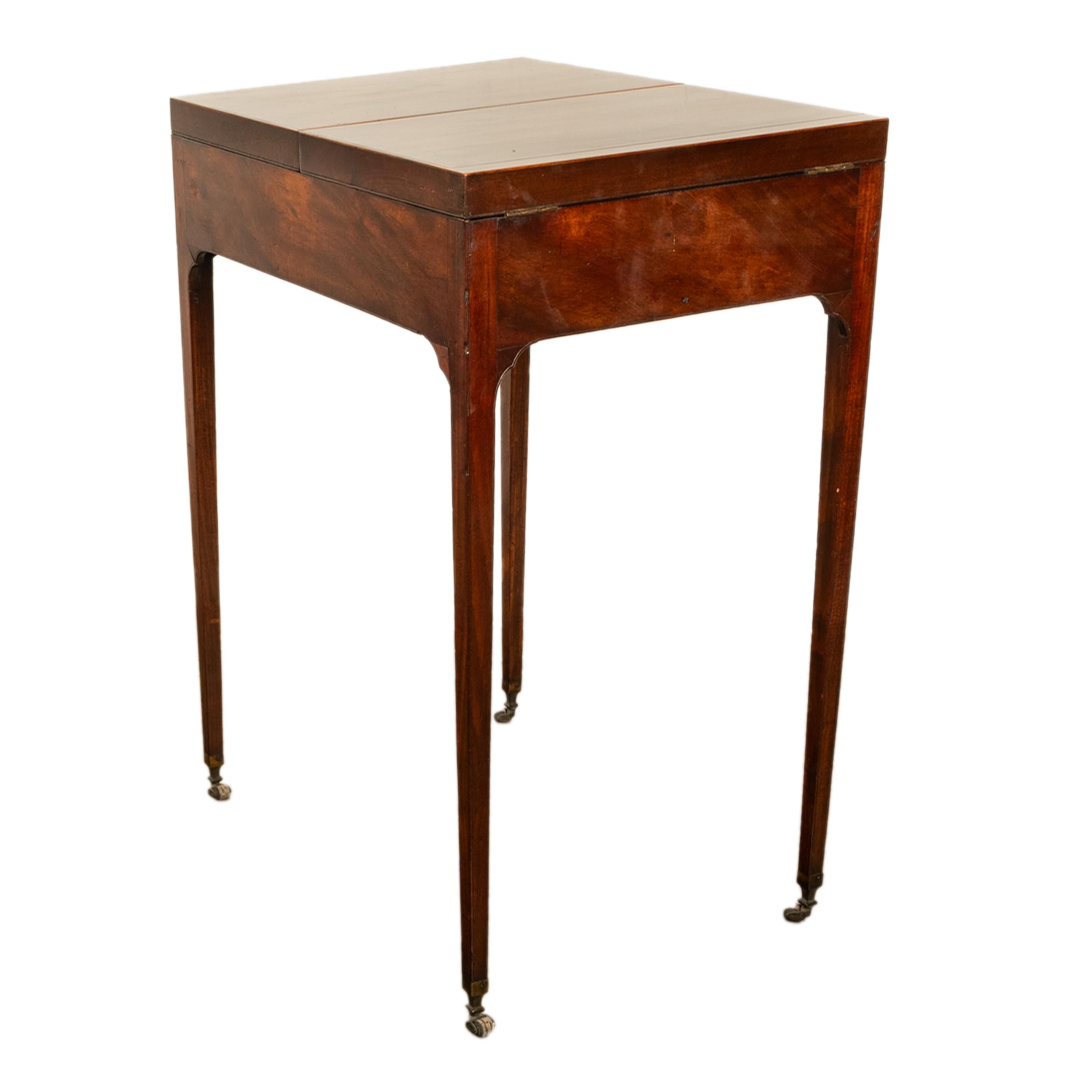 Bronze Antique Inlaid Mahogany Georgian Sheraton Folding Vanity Mirror Dressing Table