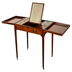 Used Inlaid Mahogany Georgian Sheraton Folding Vanity Mirror Dressing Table 