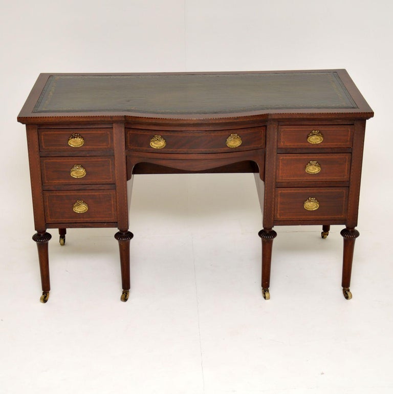 Antique Inlaid Mahogany Leather Top Desk at 1stDibs