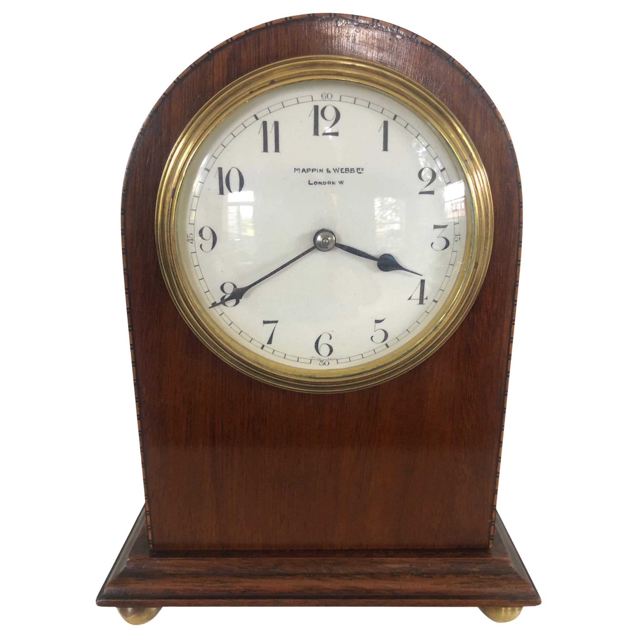 Antique Inlaid Mahogany Mantel Clock by Mappin & Webb
