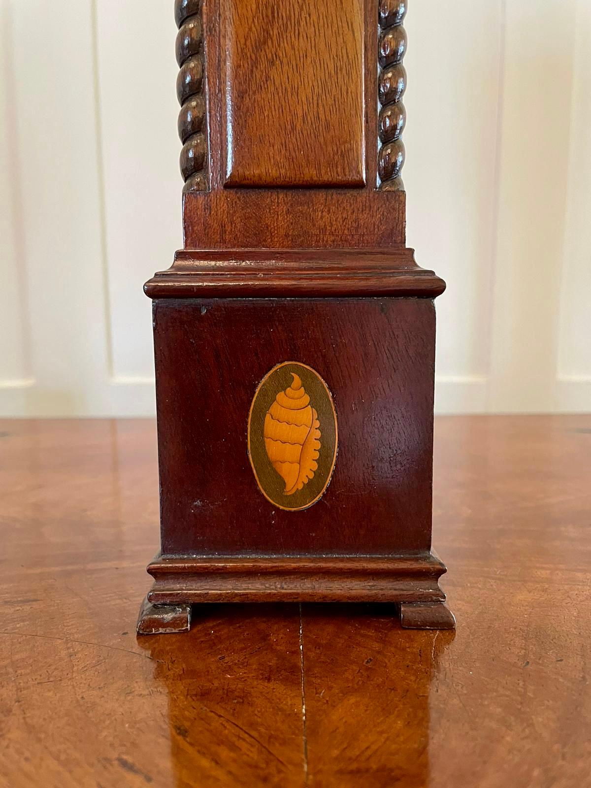 English Antique Inlaid Mahogany Miniature Grandfather Clock