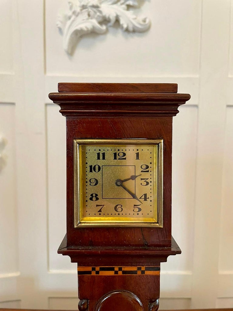 Antique Inlaid Mahogany Miniature Grandfather Clock For Sale at 1stDibs