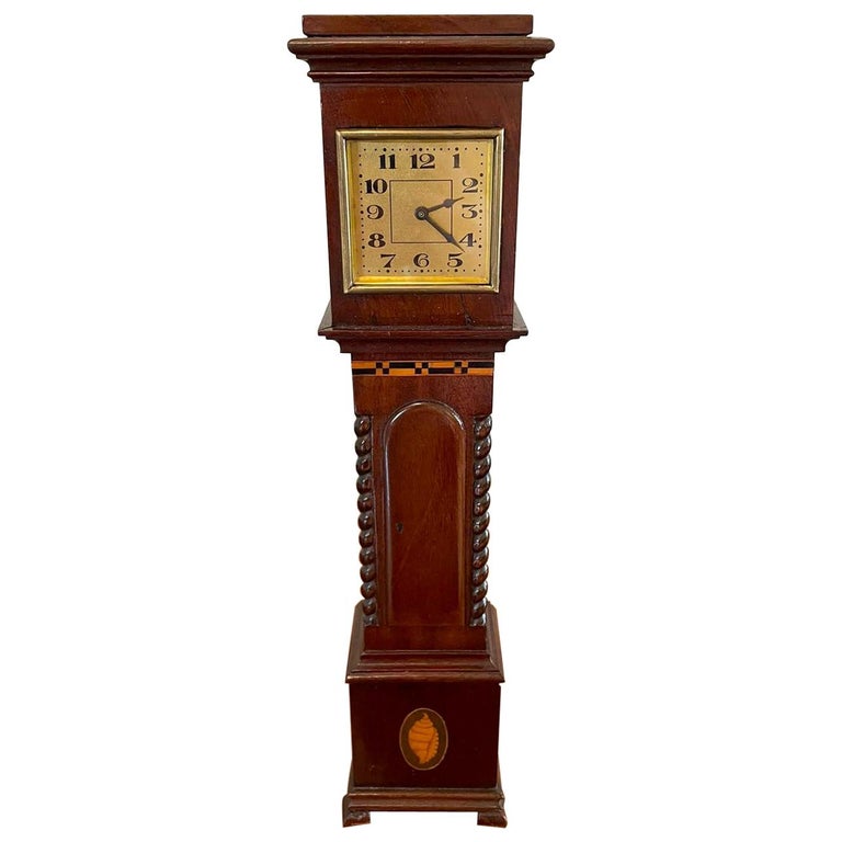 Antique Inlaid Mahogany Miniature Grandfather Clock For Sale at 1stDibs