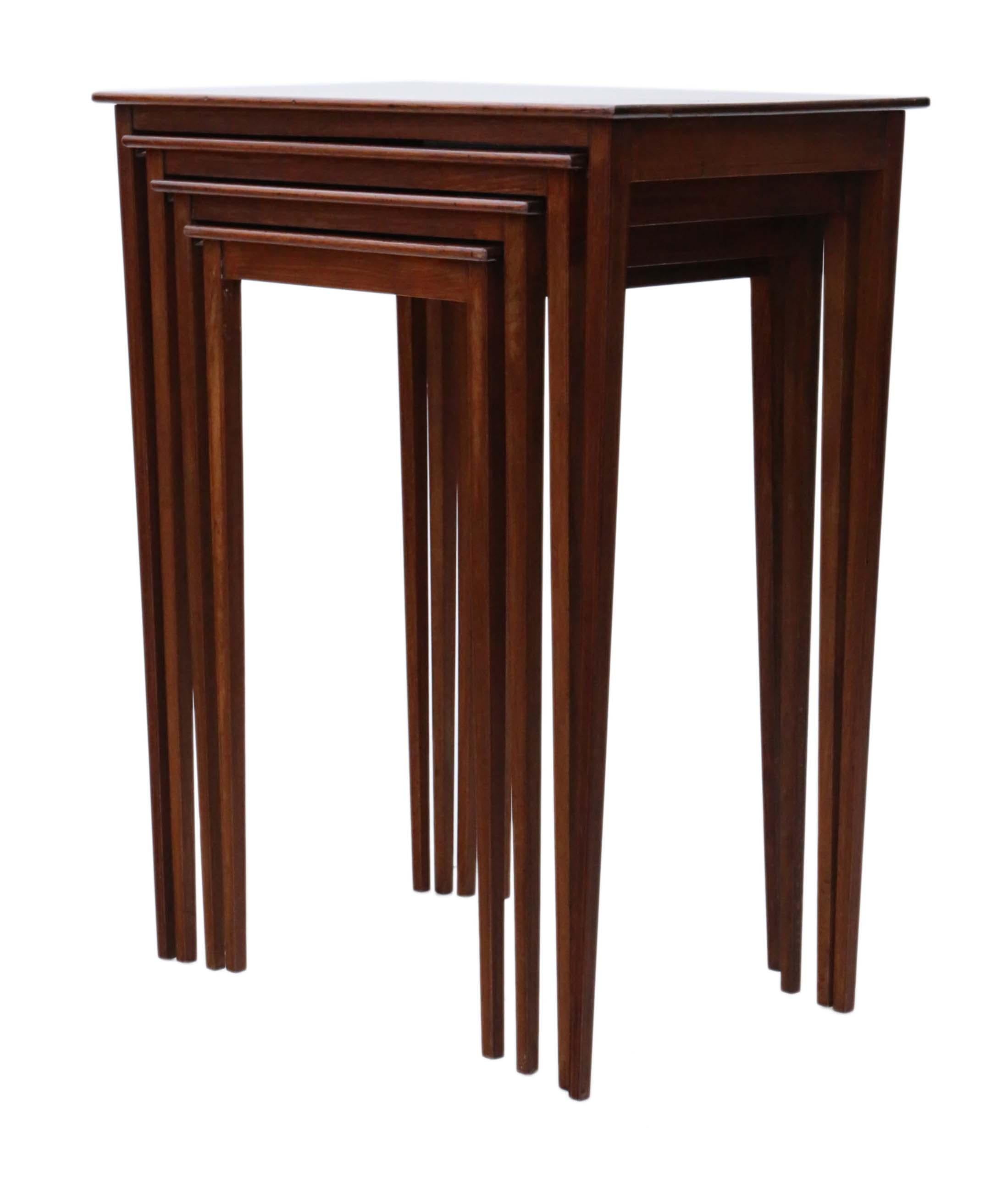 Antique fine quality inlaid mahogany nest of 4 tables C1900 RJ Horner New York.
 
Very attractive, with lovely proportions and styling. Recently restored to a good standard.
 
No loose joints or woodworm.
Good age, colour and patina.

Overall