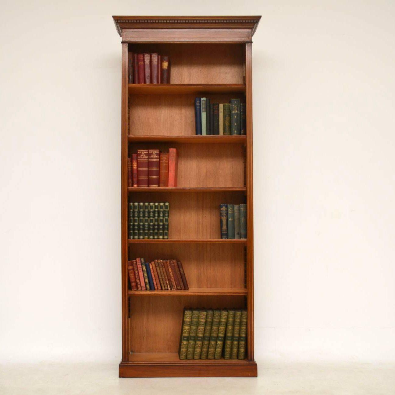 Sheraton Antique Inlaid Mahogany Open Bookcase