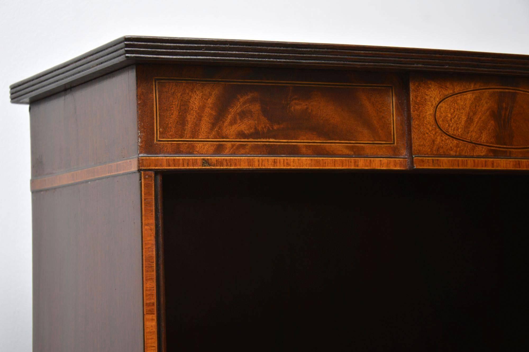 Early 20th Century Antique Inlaid Mahogany Open Bookcase