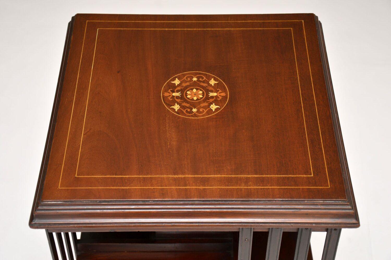 English Antique Inlaid Mahogany Revolving Bookcase