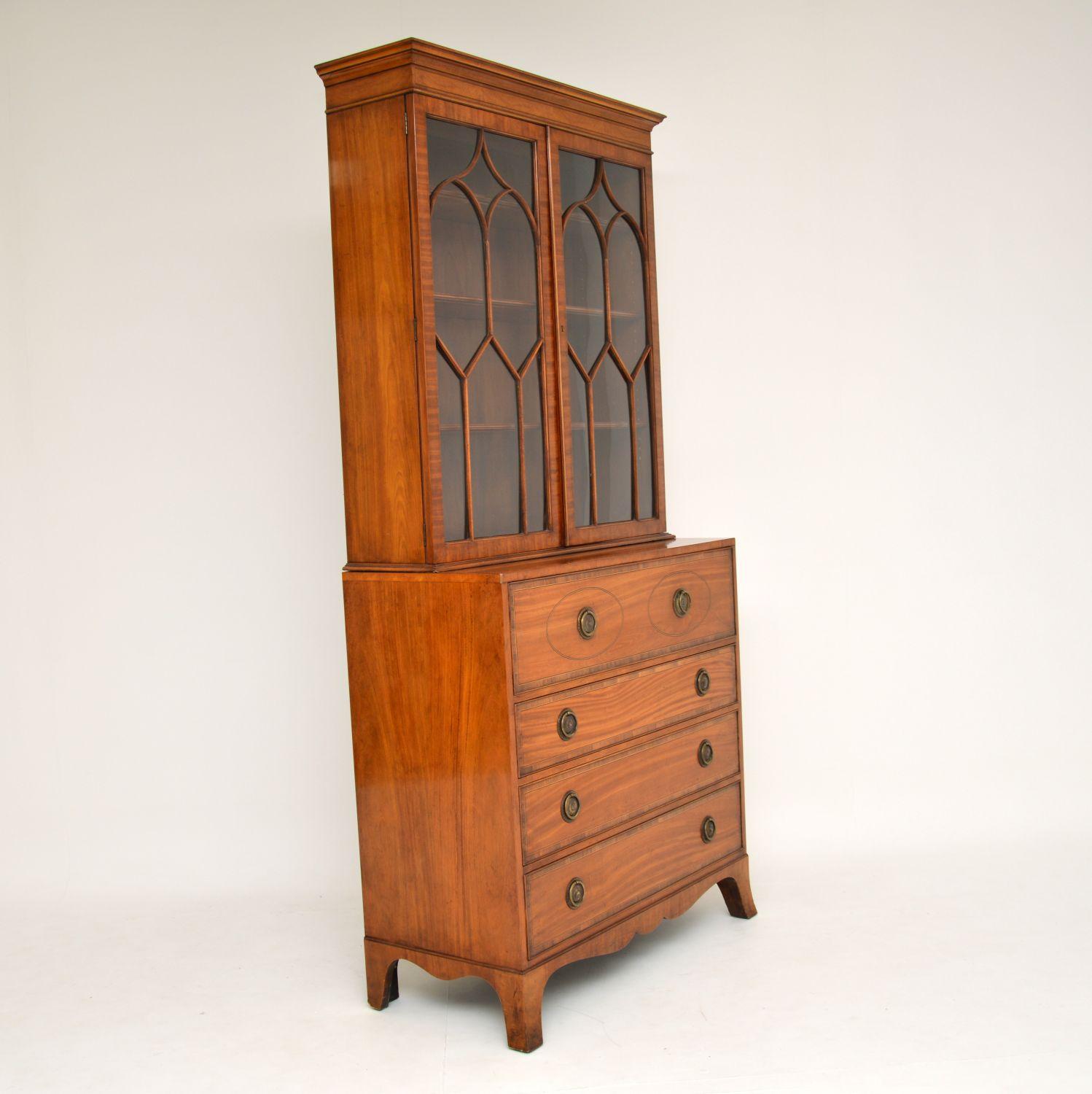 Mid-20th Century Antique Inlaid Mahogany Secretaire Bureau Bookcase