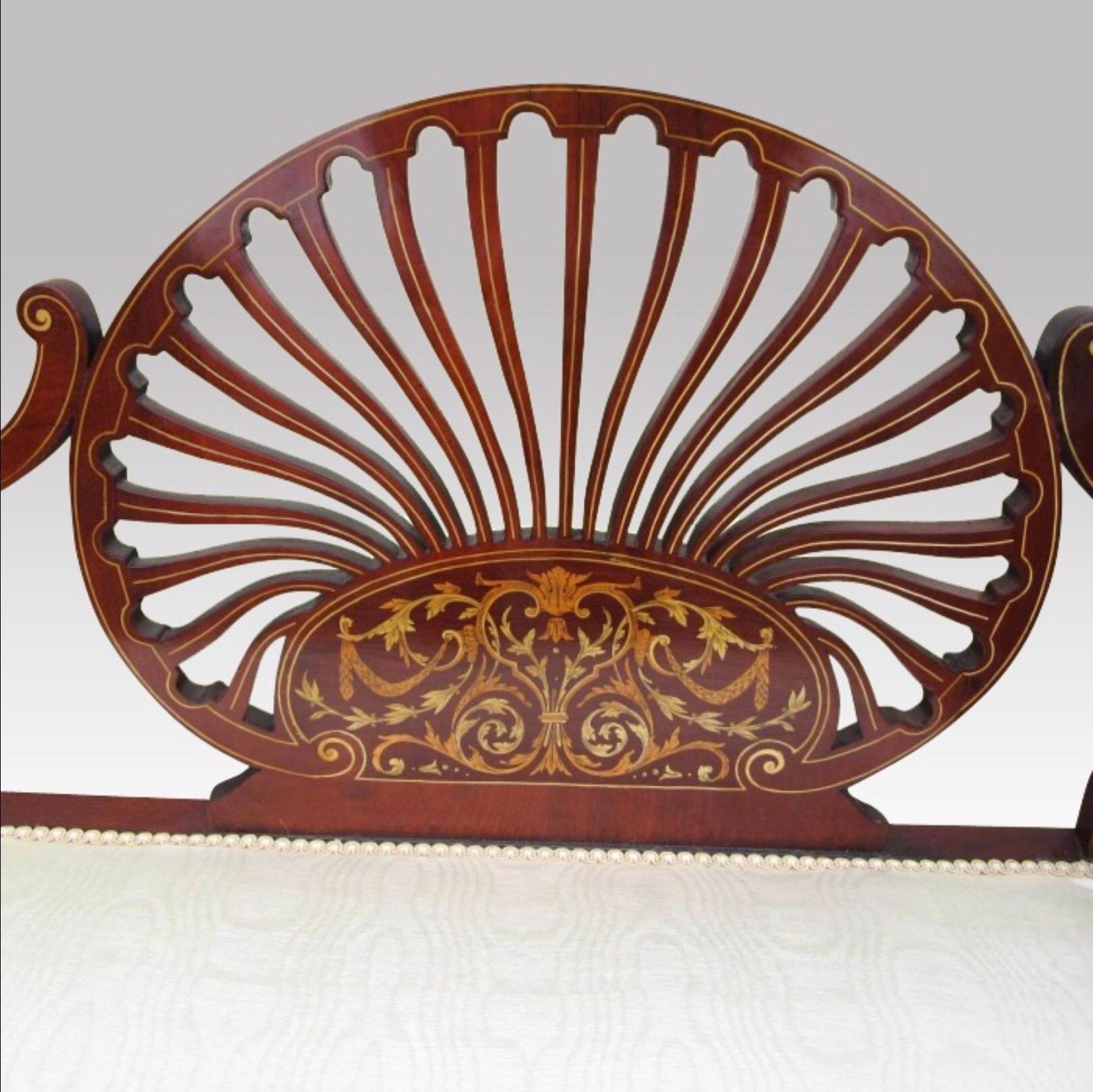 Edwardian Antique Inlaid Mahogany Settee Window Seat of Small Proportions