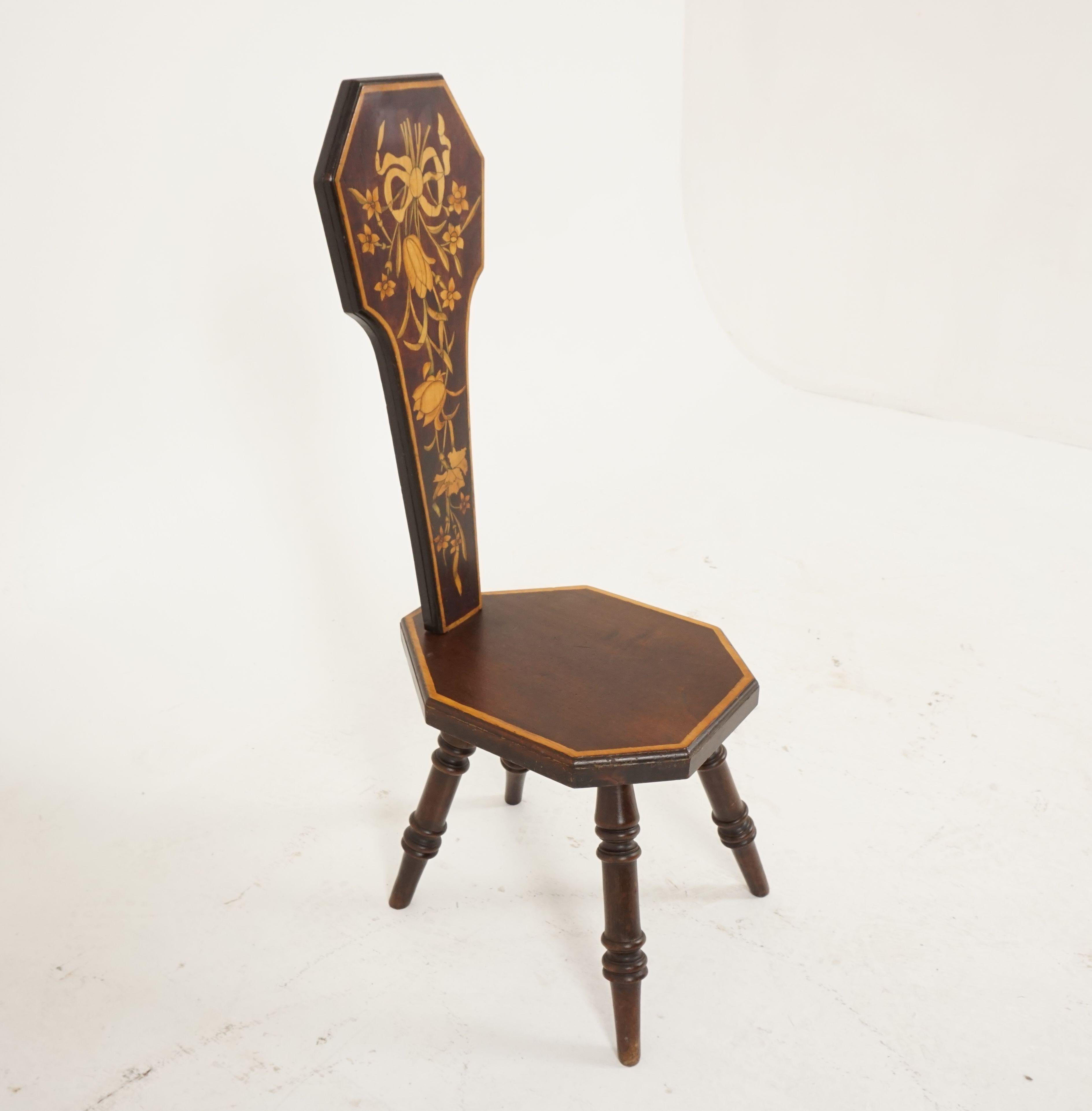 Antique Art Nouveau chair, poker work spinning chair, Scotland 1910, B2146

Scotland, 1910
Solid beechwood
Original finish
Unusual decorative floral poker work design to the back
Plain seat with border
Standing on four turned legs
All joints