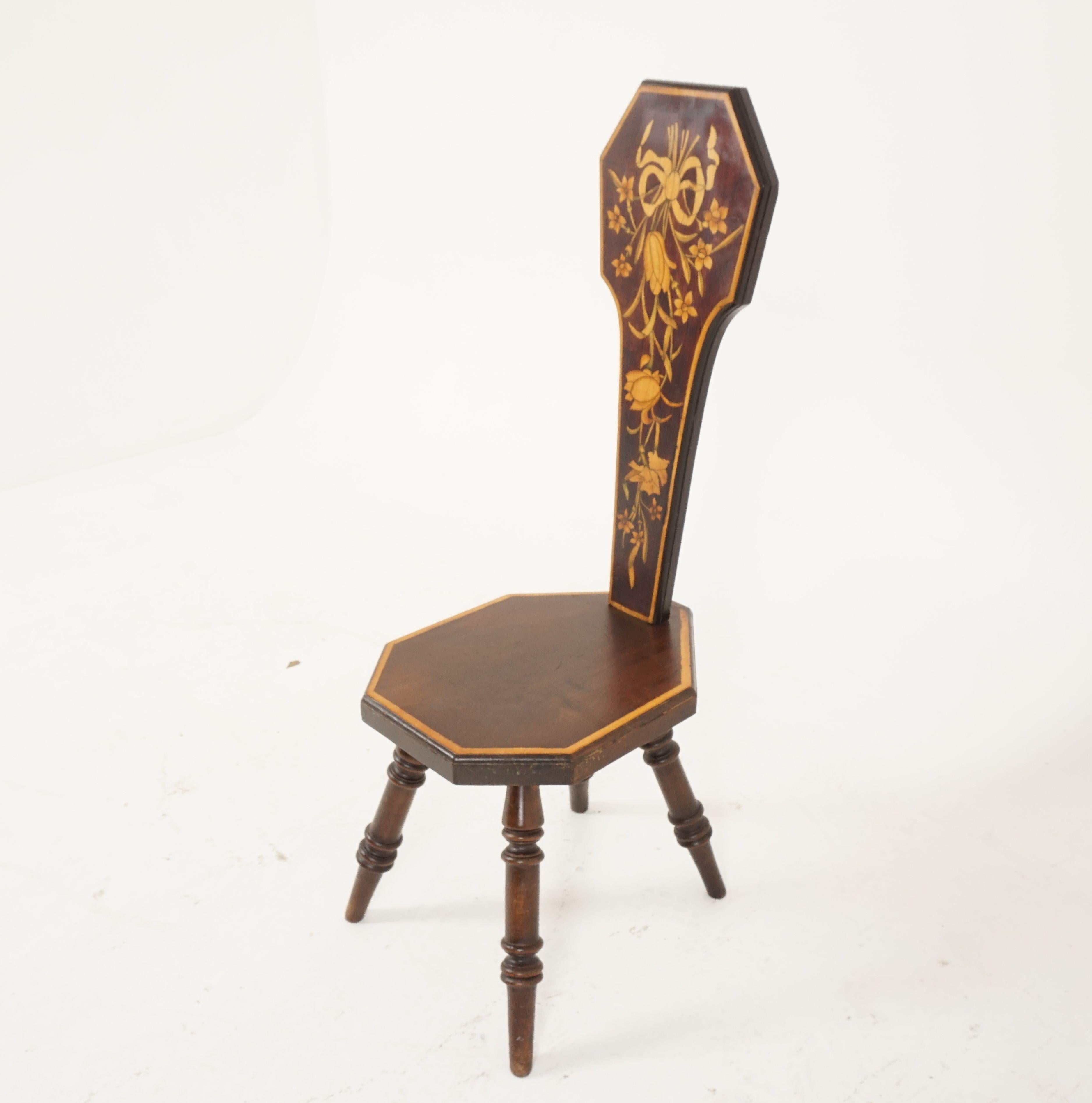 Scottish Antique Inlaid Mahogany Upholstered Corner Chair, Scotland 1910, B2284