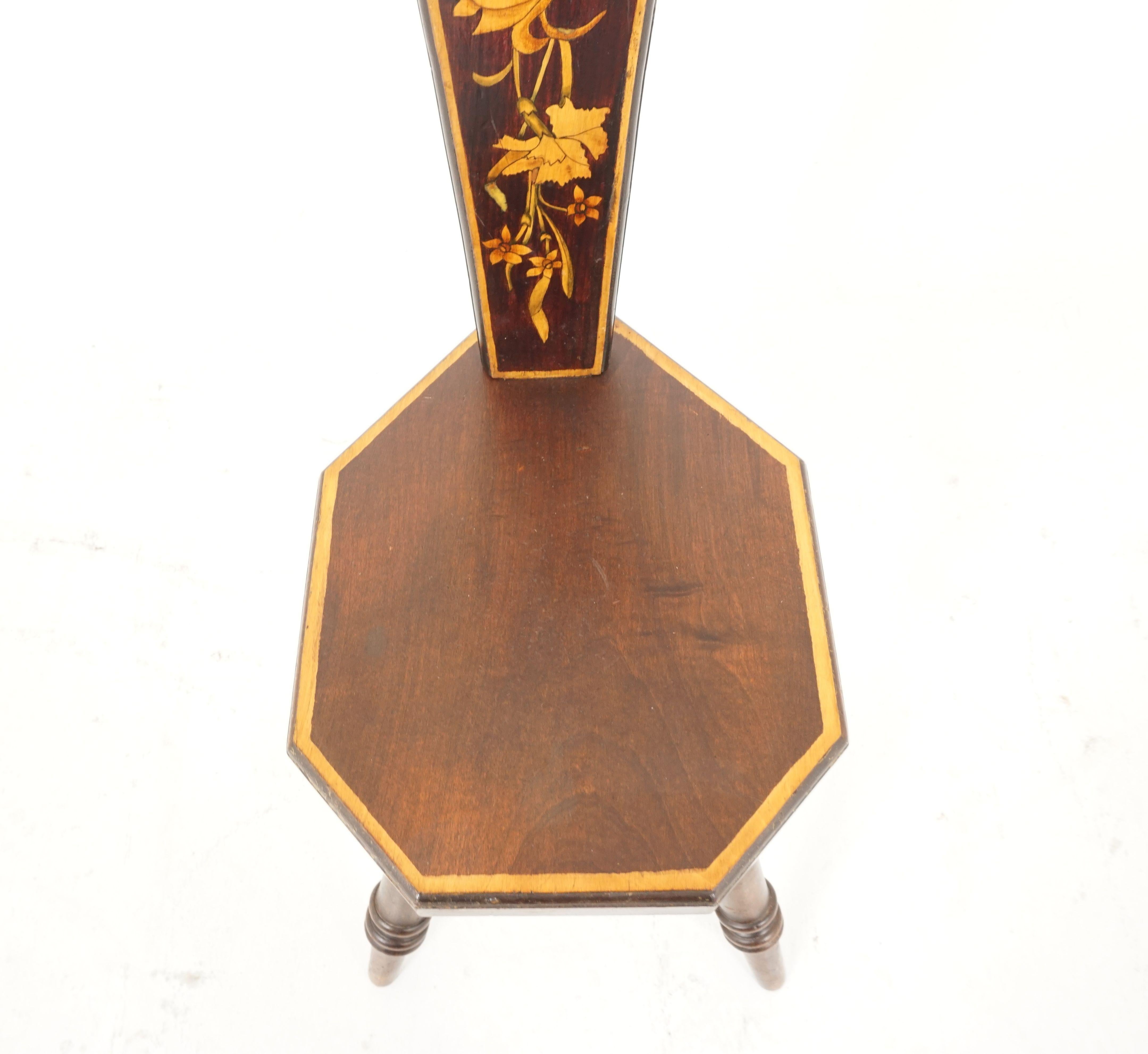 Hand-Crafted Antique Inlaid Mahogany Upholstered Corner Chair, Scotland 1910, B2284