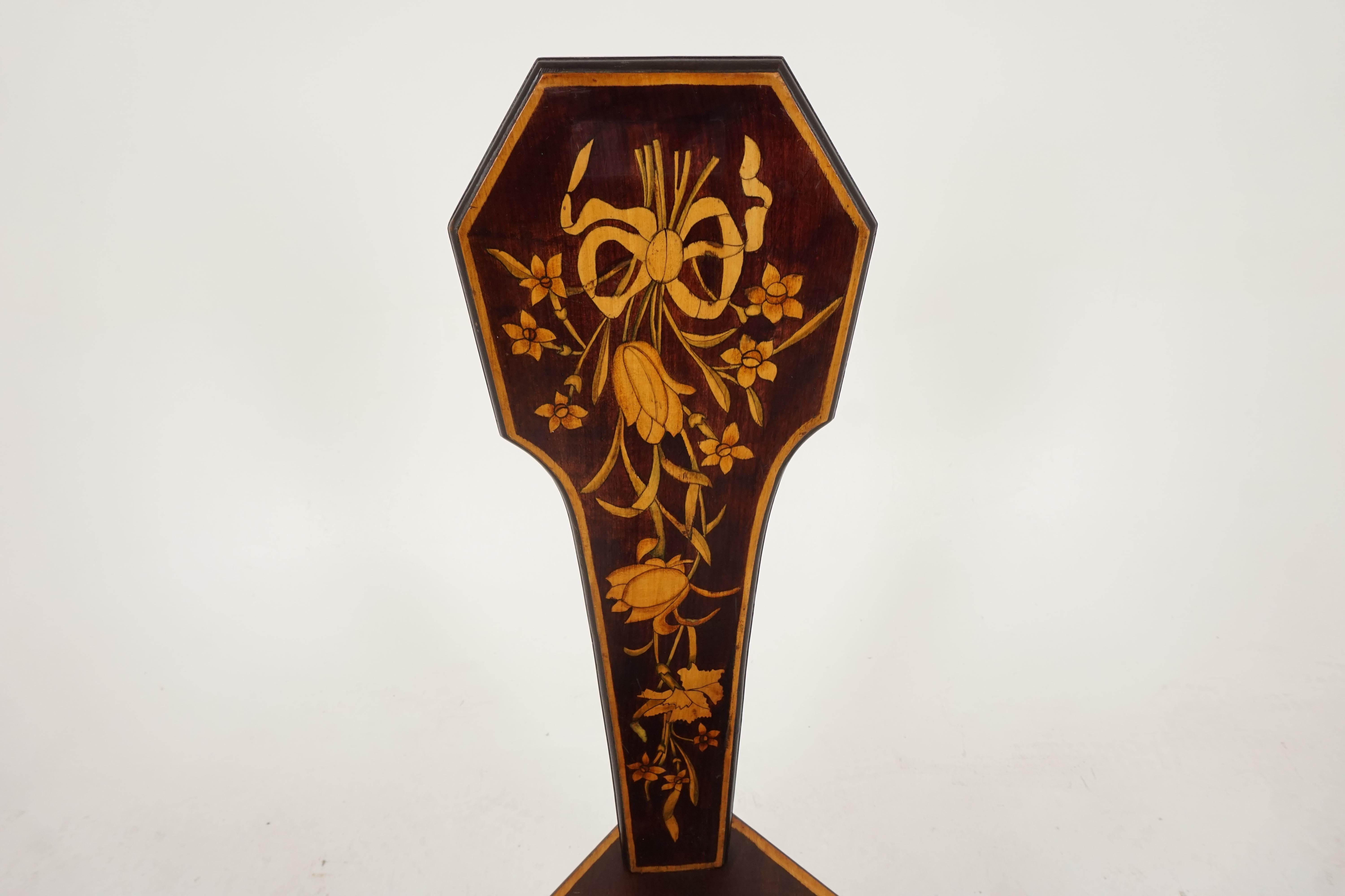 Antique Inlaid Mahogany Upholstered Corner Chair, Scotland 1910, B2284 In Good Condition In Vancouver, BC