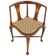 Antique Inlaid Walnut Upholstered Corner Chair, Scotland 1910, H152