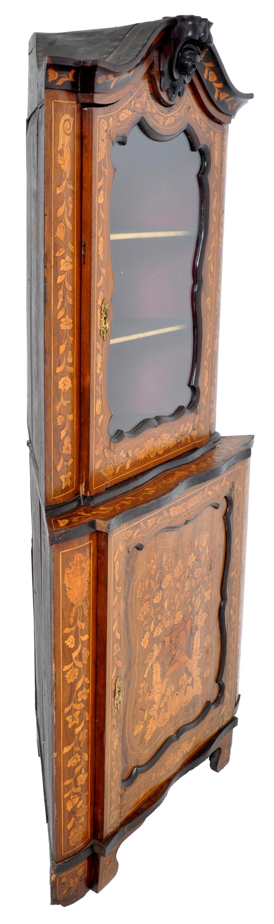 Antique Inlaid Marquetry Dutch Two-Piece Corner Cabinet, circa 1830 6