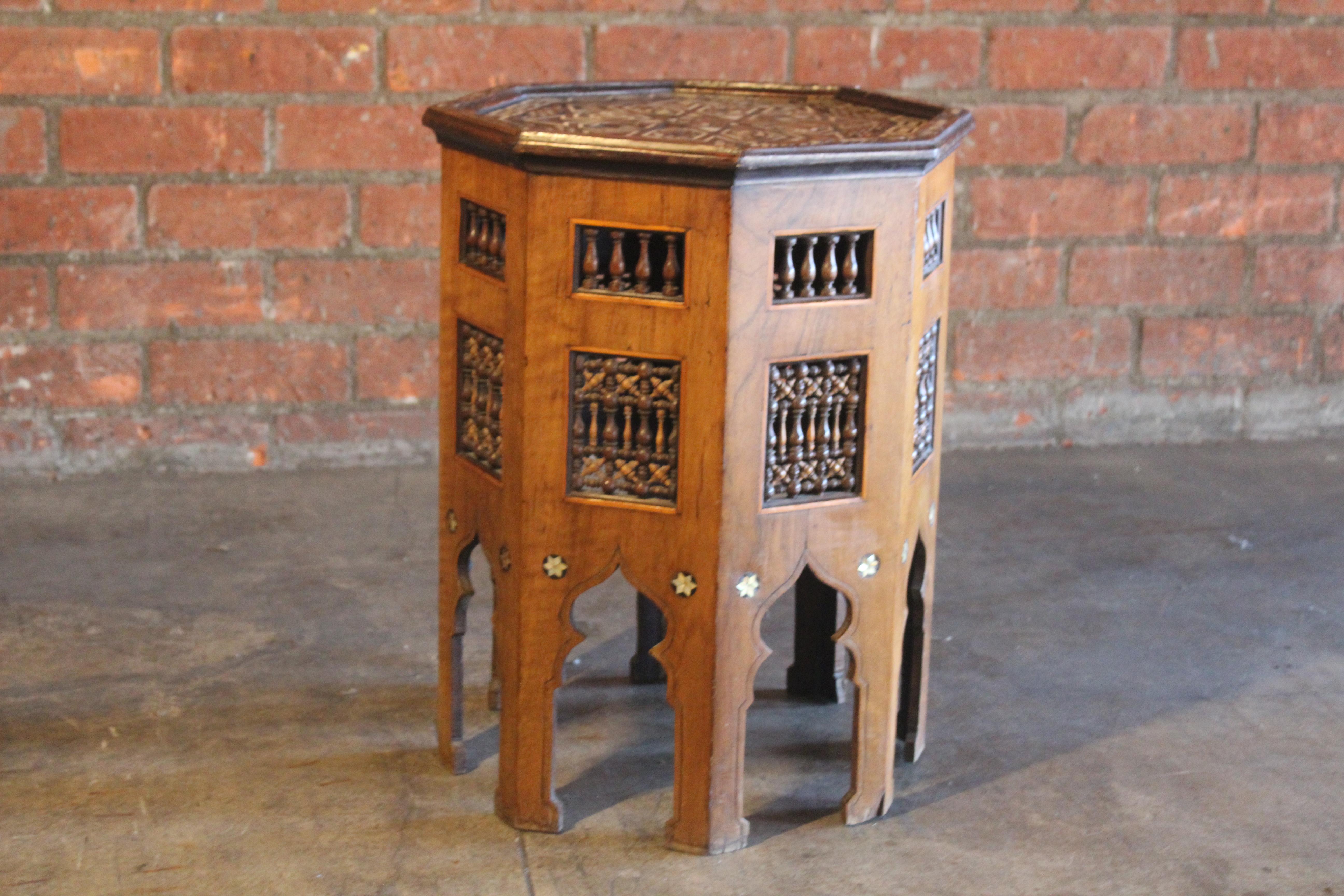 Carved Antique Inlaid Moorish Side Table For Sale