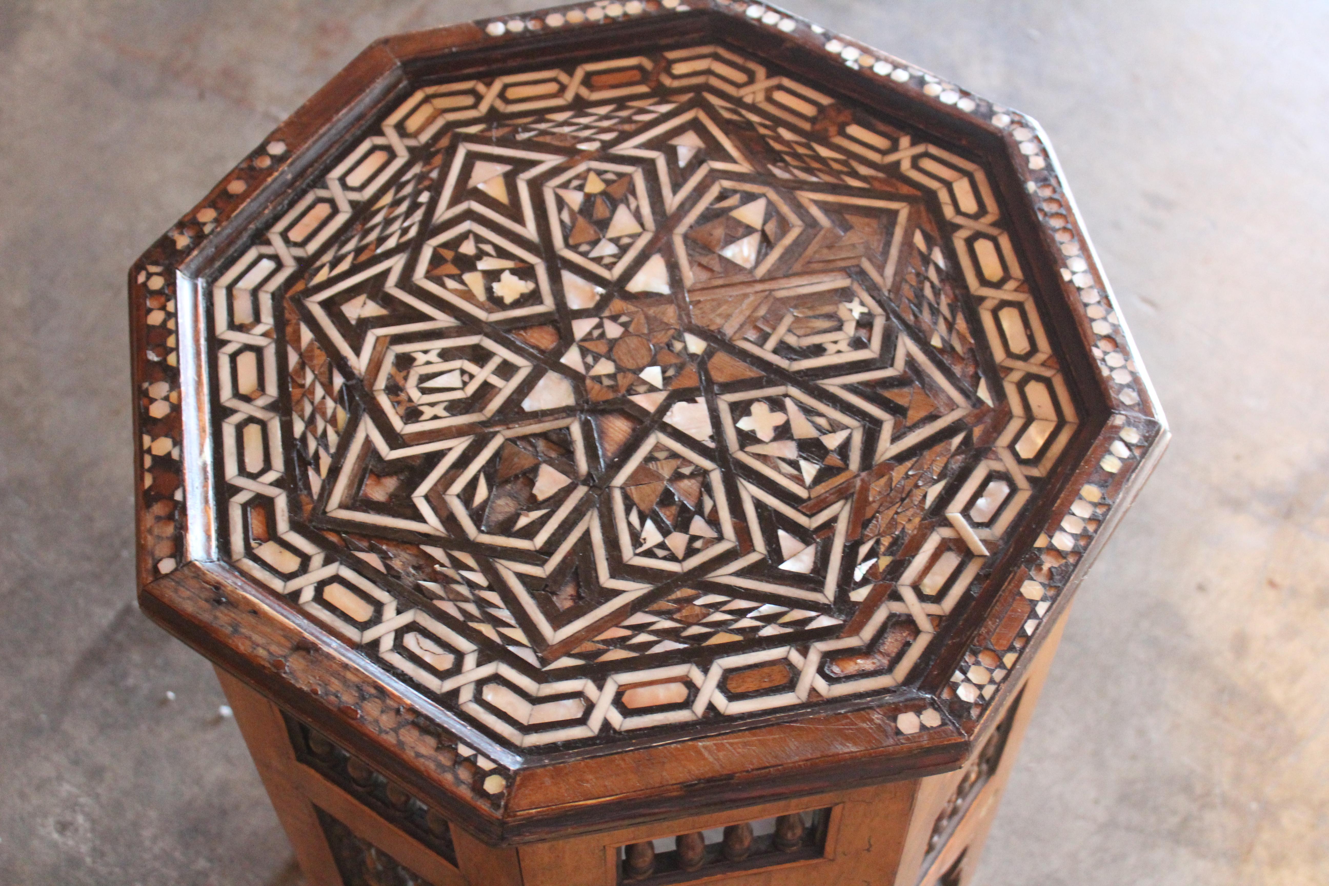 Wood Antique Inlaid Moorish Side Table For Sale