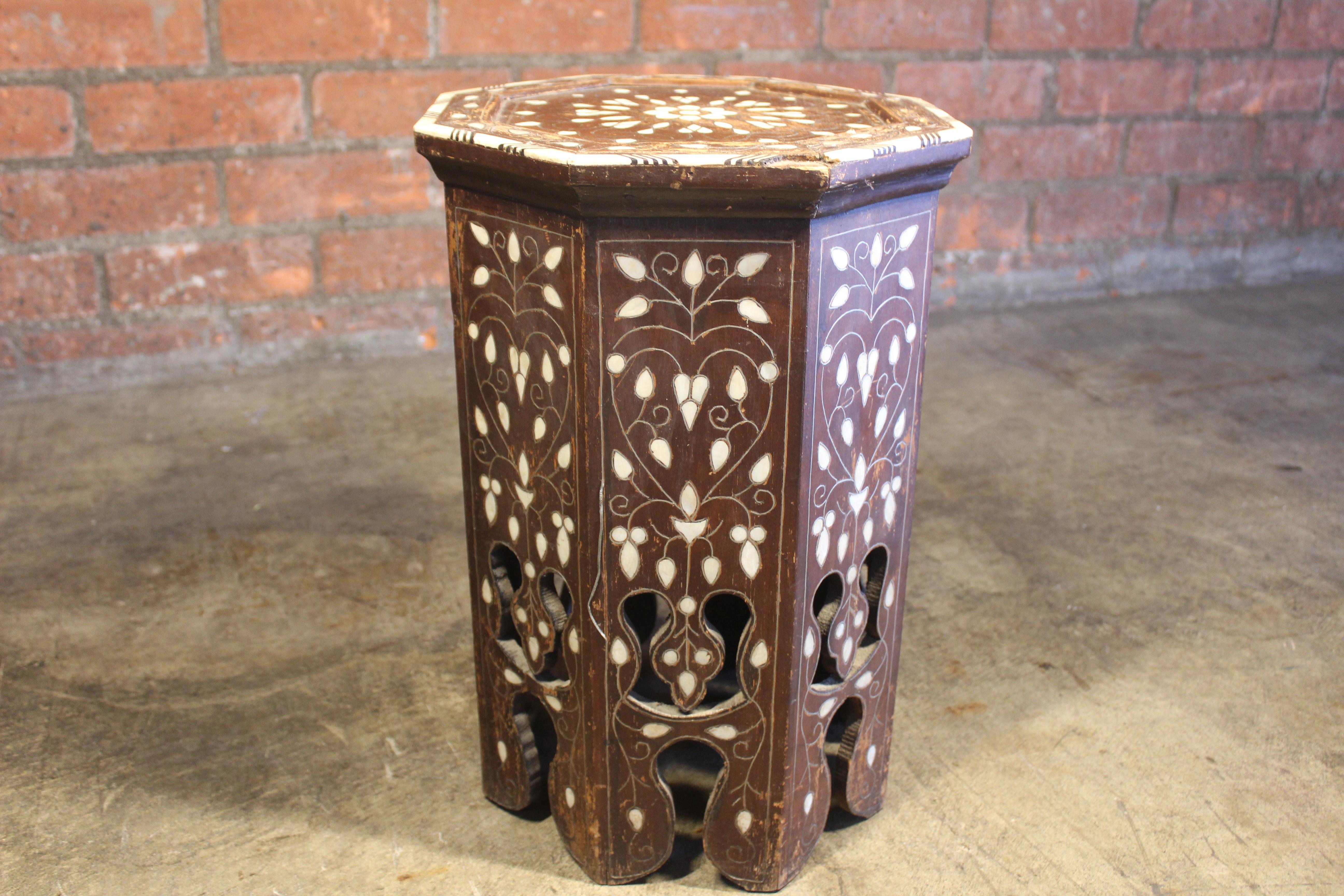 Bone Antique Inlaid Moroccan Tabouret Side Table