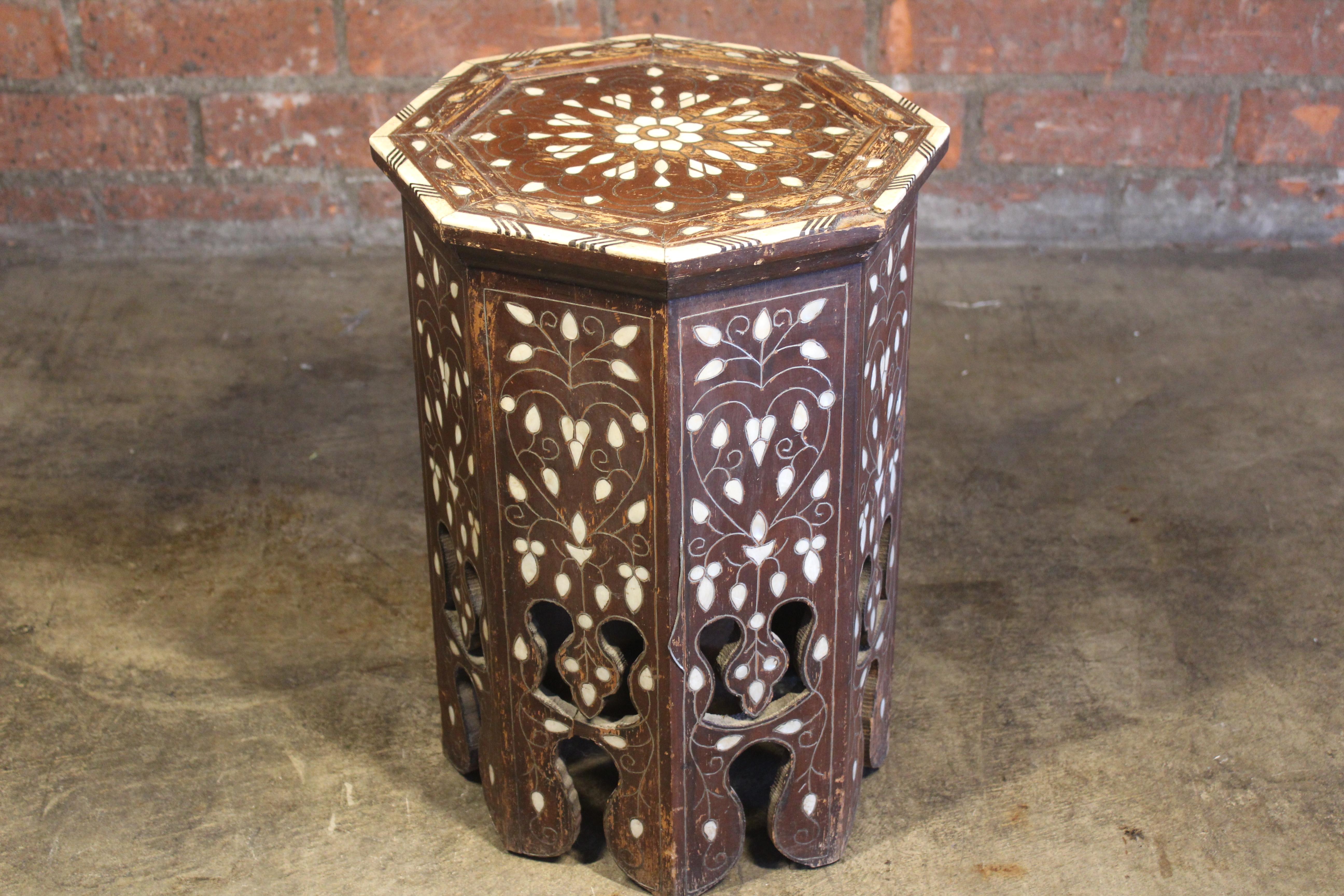 Antique Inlaid Moroccan Tabouret Side Table 4
